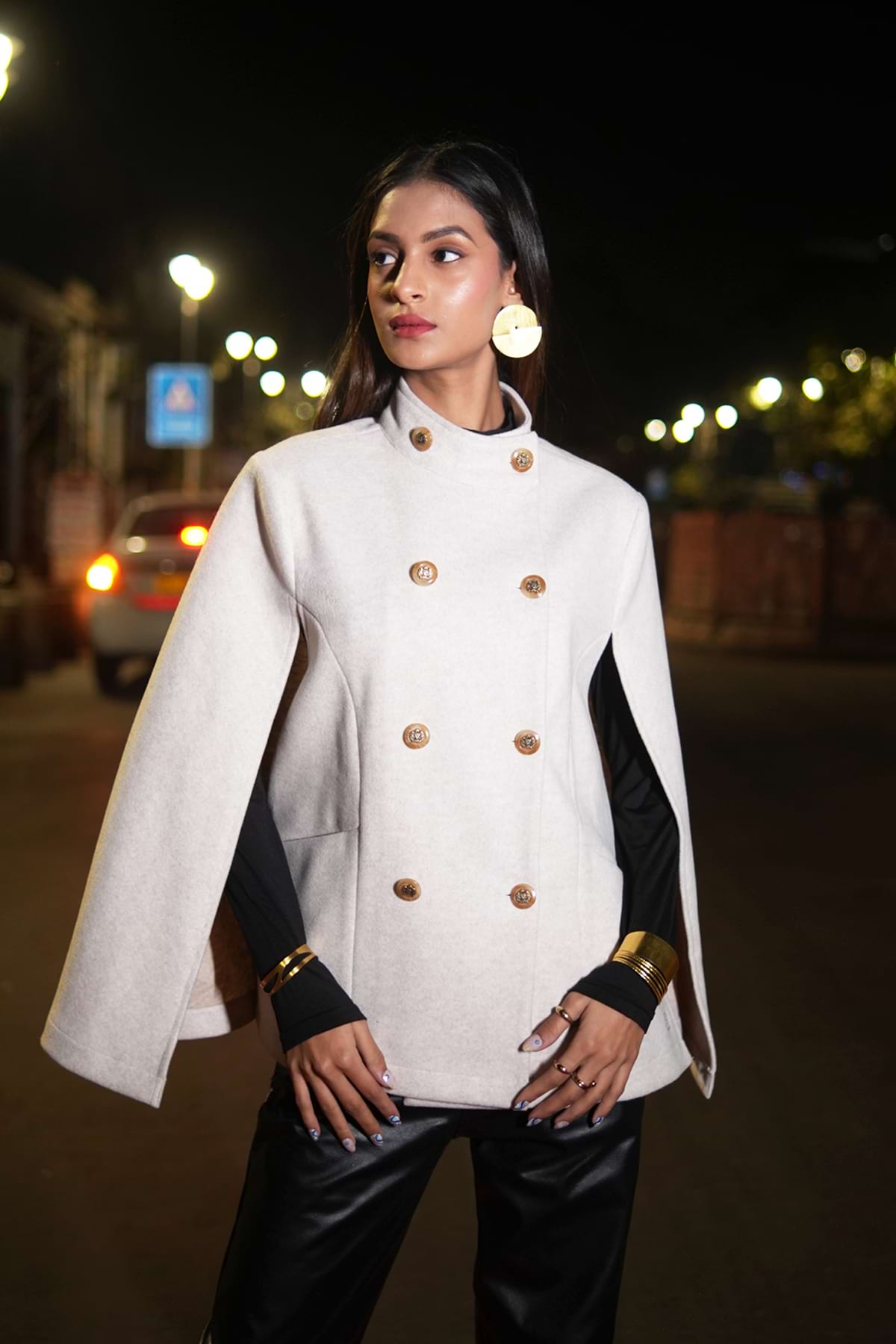 The Cozy Cascade Winter White Knitted Cape Coat