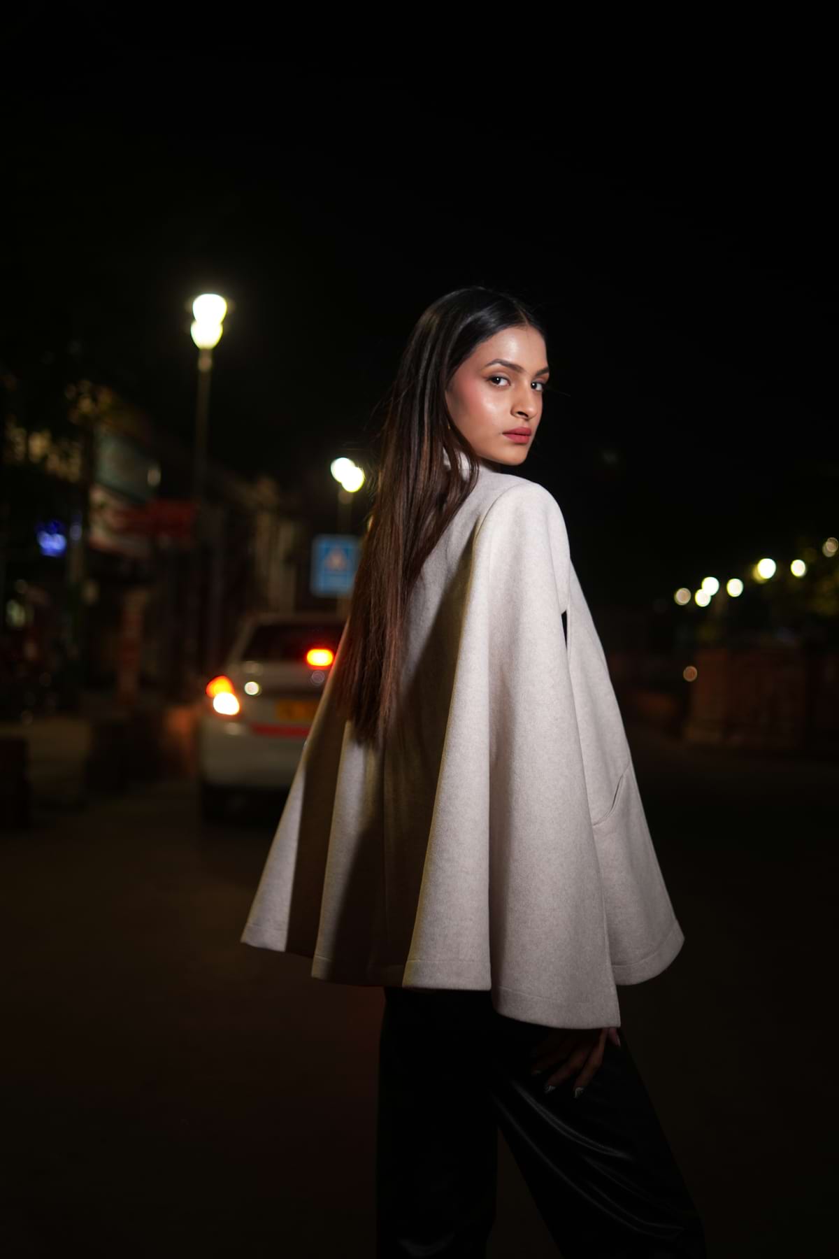 The Cozy Cascade Winter White Knitted Cape Coat