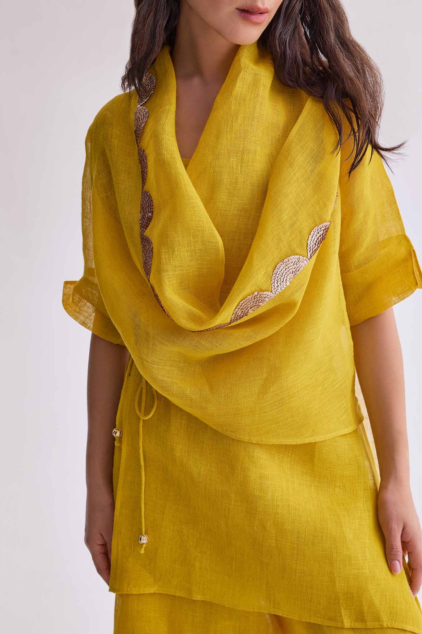 Boho Banno Linen Cape Set - Yellow