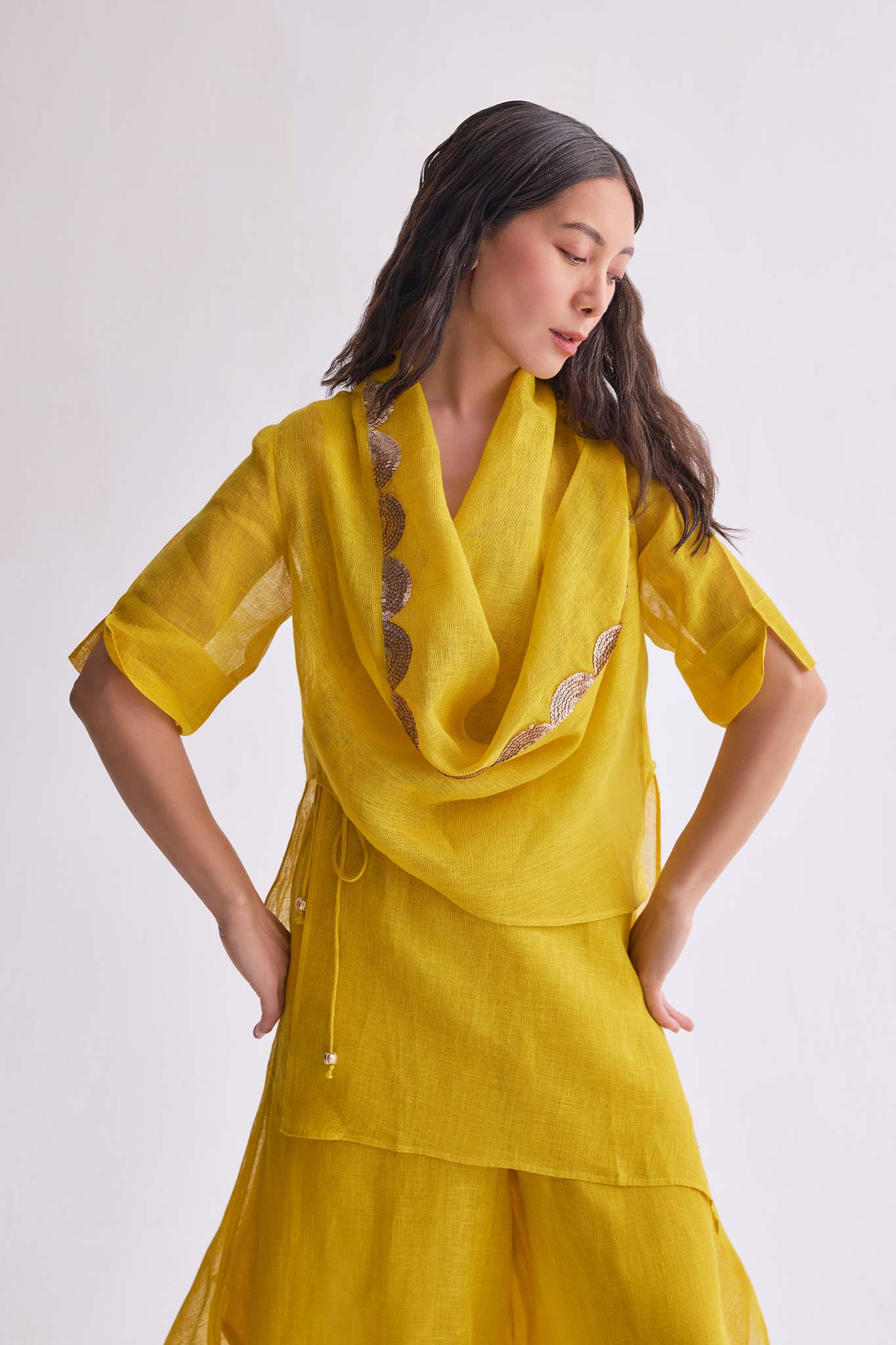 Boho Banno Linen Cape Set - Yellow
