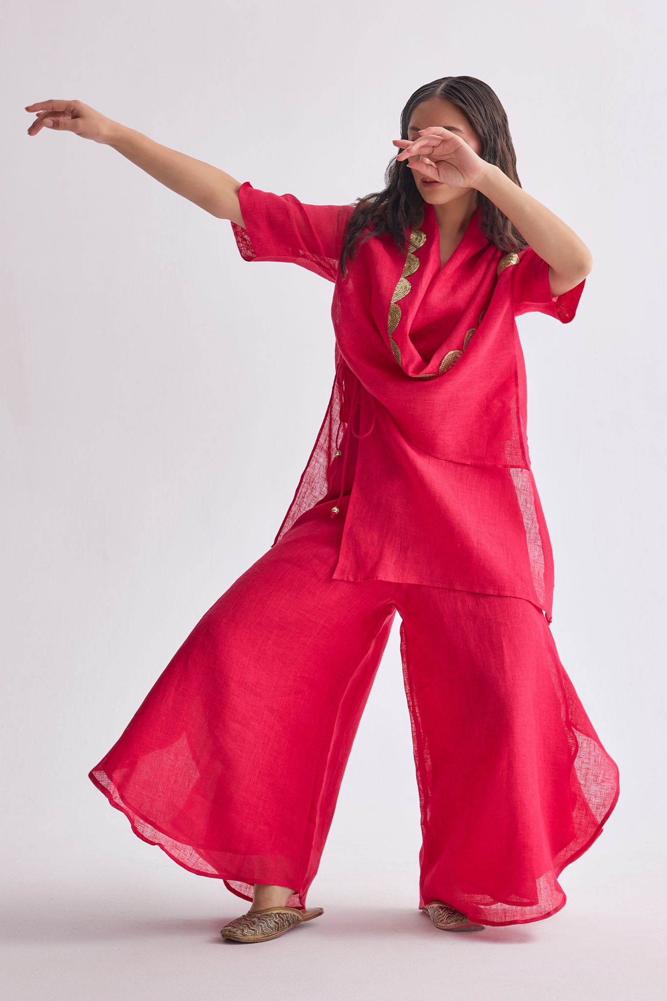 Boho Banno Linen Cape Set - Fuchsia