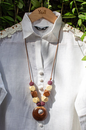 Cassia Wooden Ring Beaded Necklace - Wine