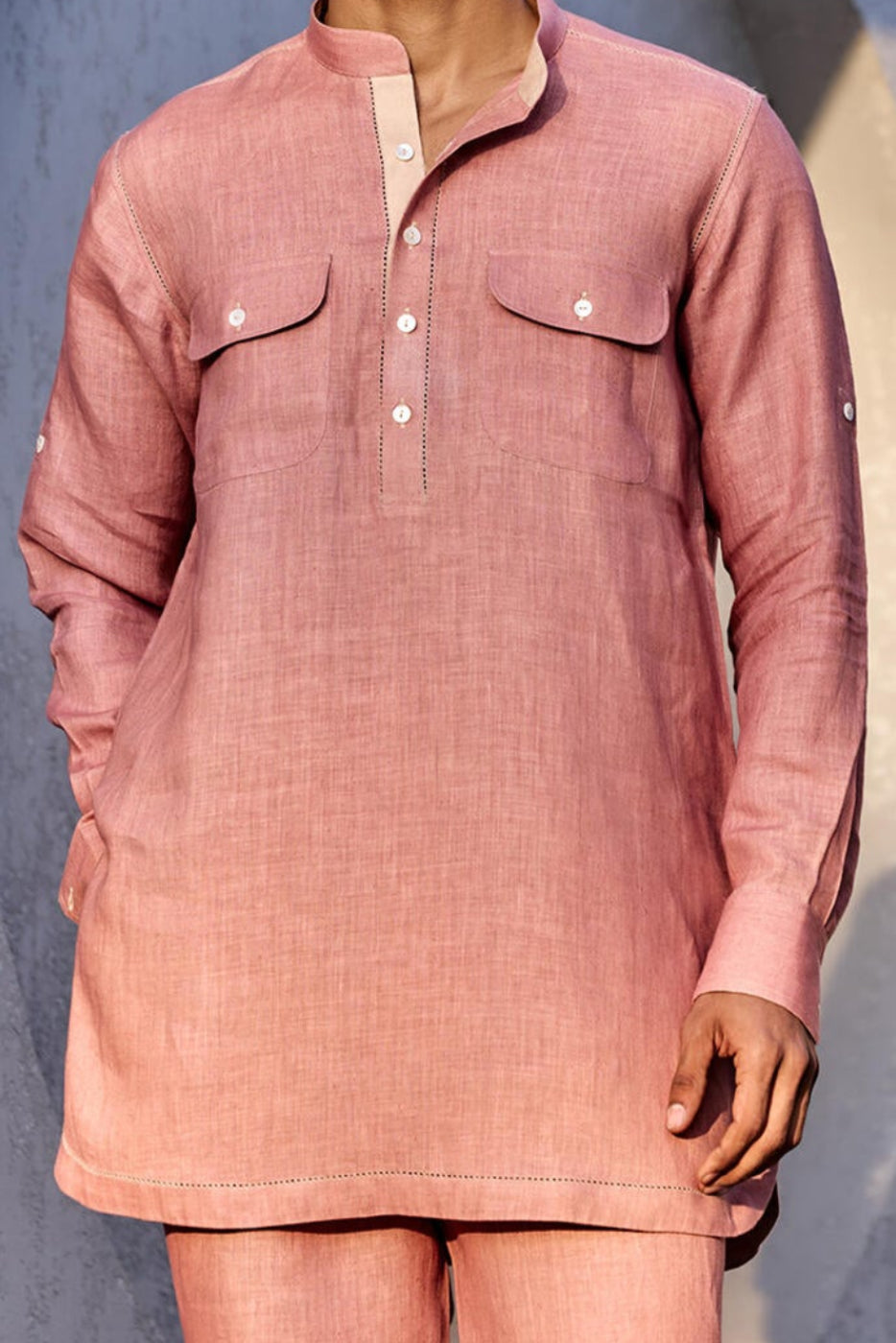 The Fursat Heritage Pink Linen Kurta