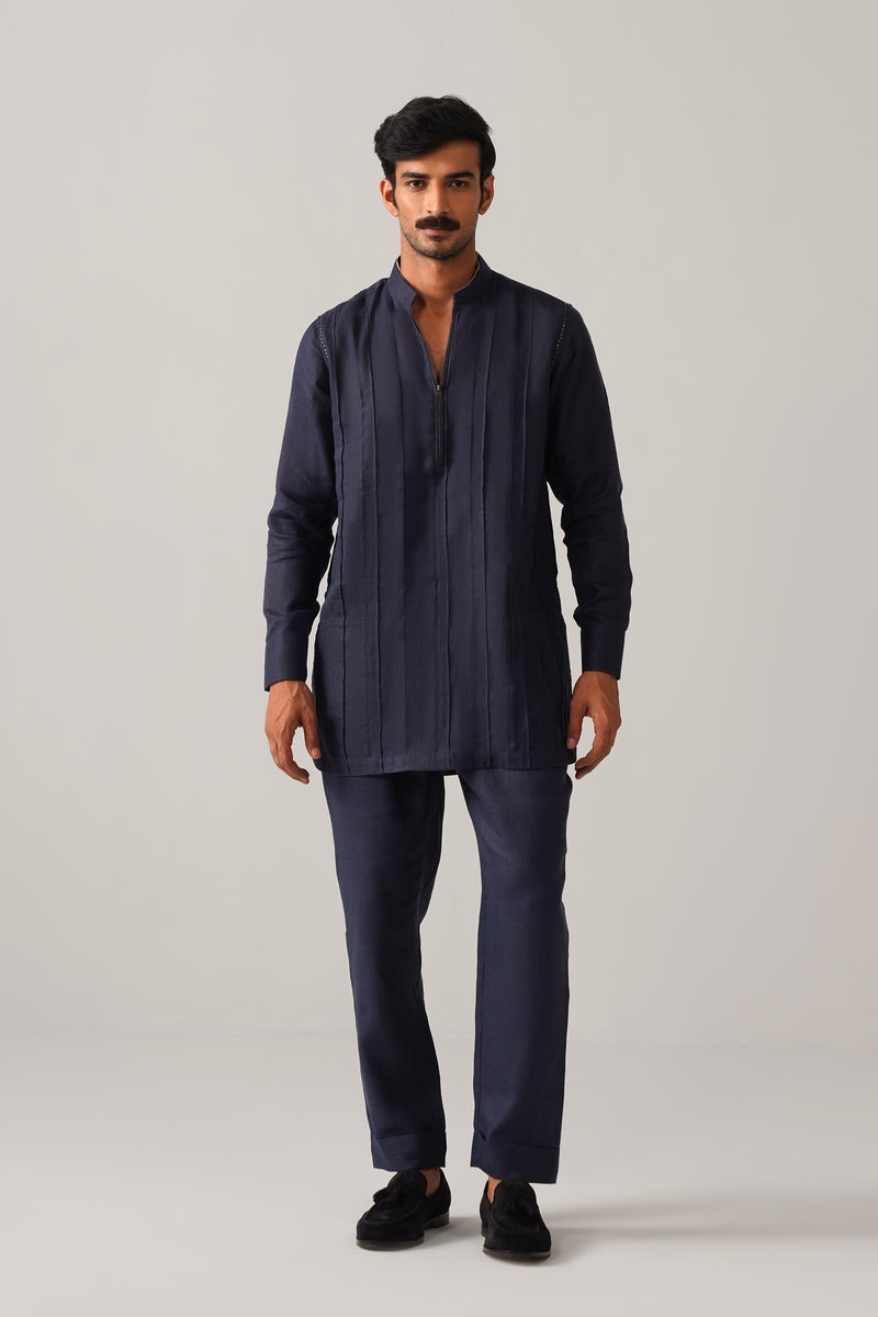 The Rehmat Dark Blue Linen Kurta