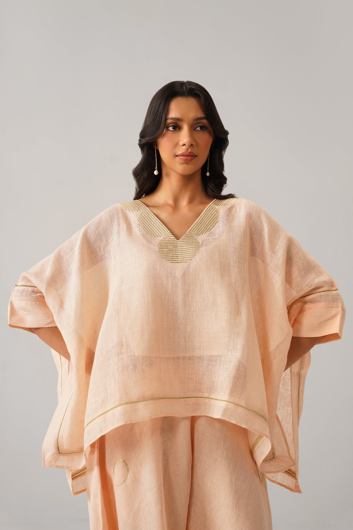 The Firdaus Peach Gauze Linen Cape