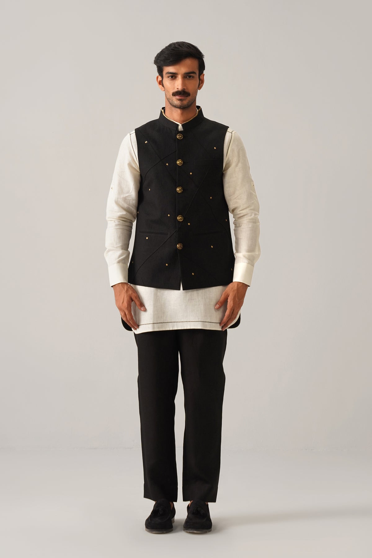 The Mehtab Black Linen Nehru Jacket