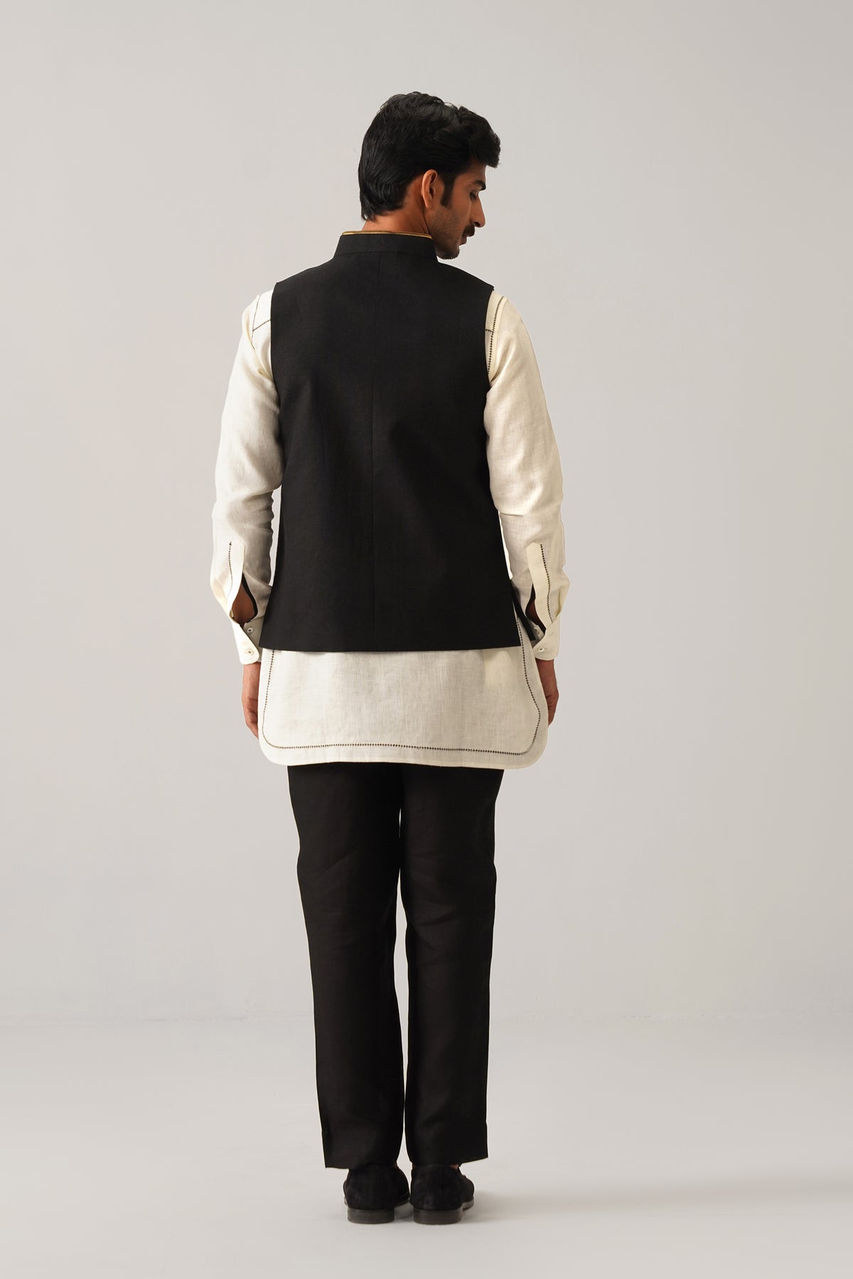The Mehtab Black Linen Nehru Jacket