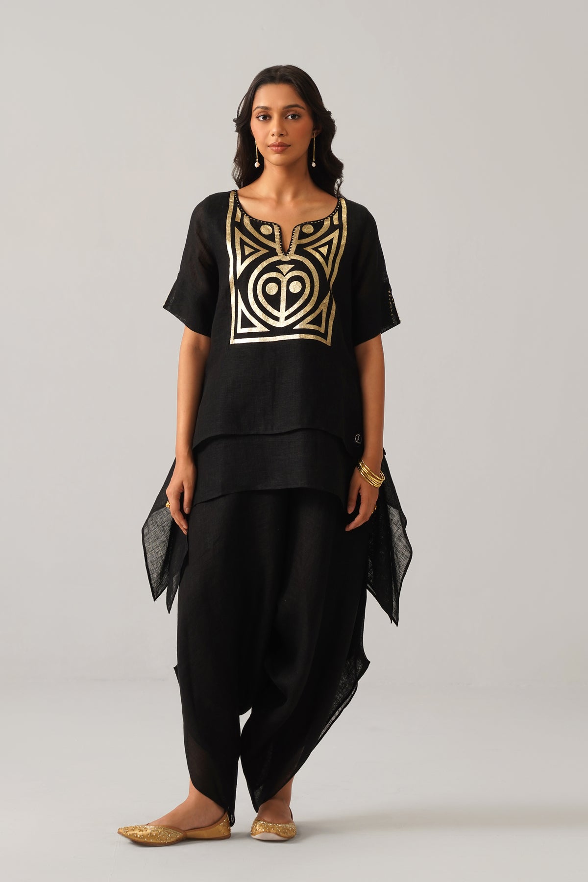 The Shabnam Black Gauze Linen Cape