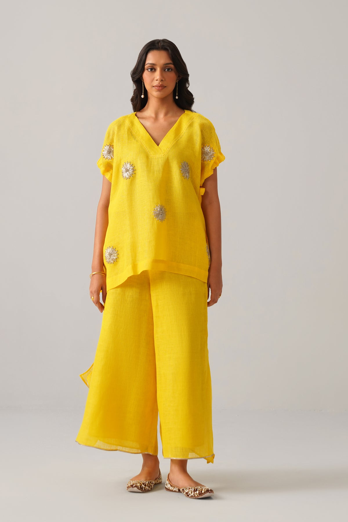 The Aftaab Yellow Gauze Linen Cape