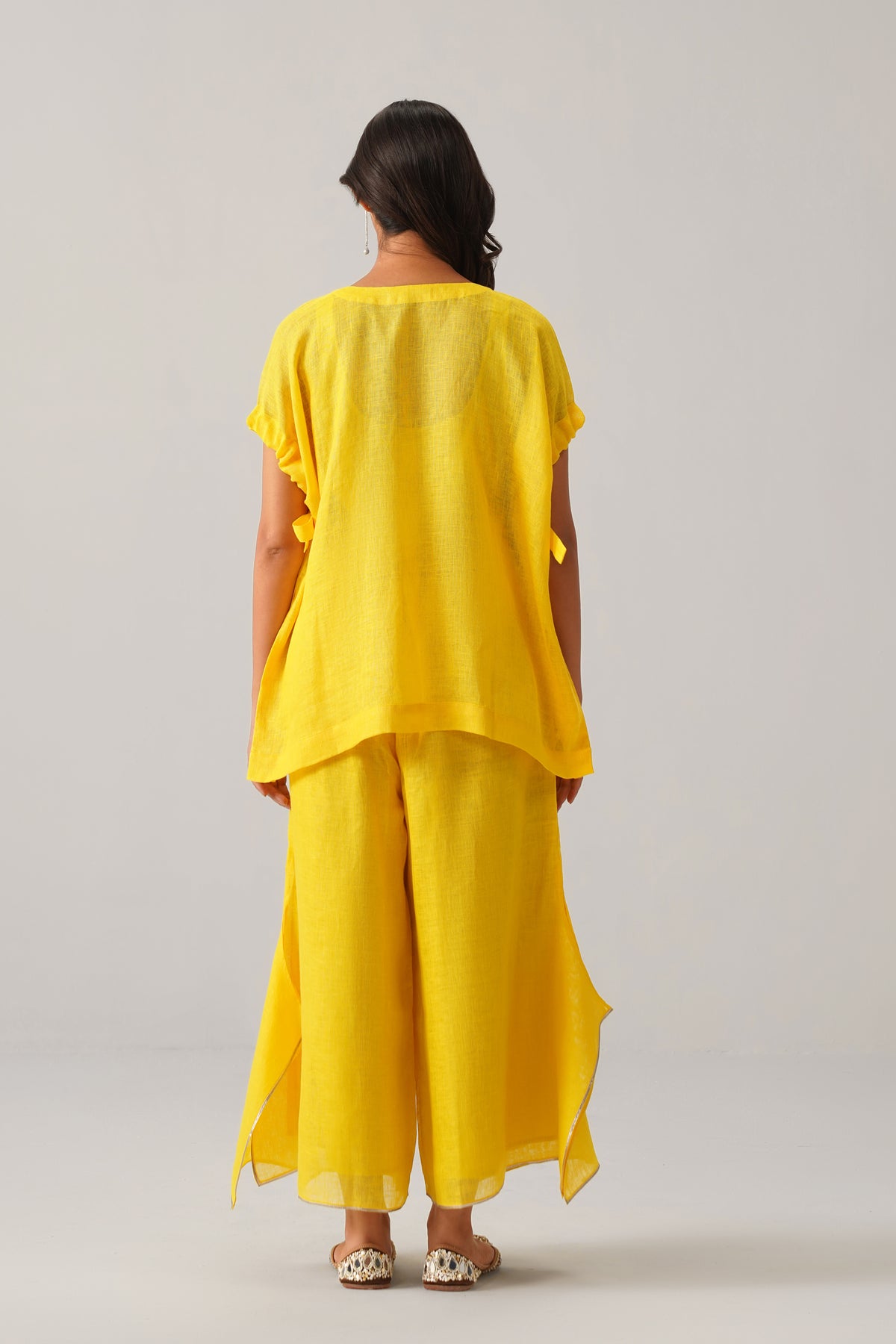 The Aftaab Yellow Gauze Linen Cape