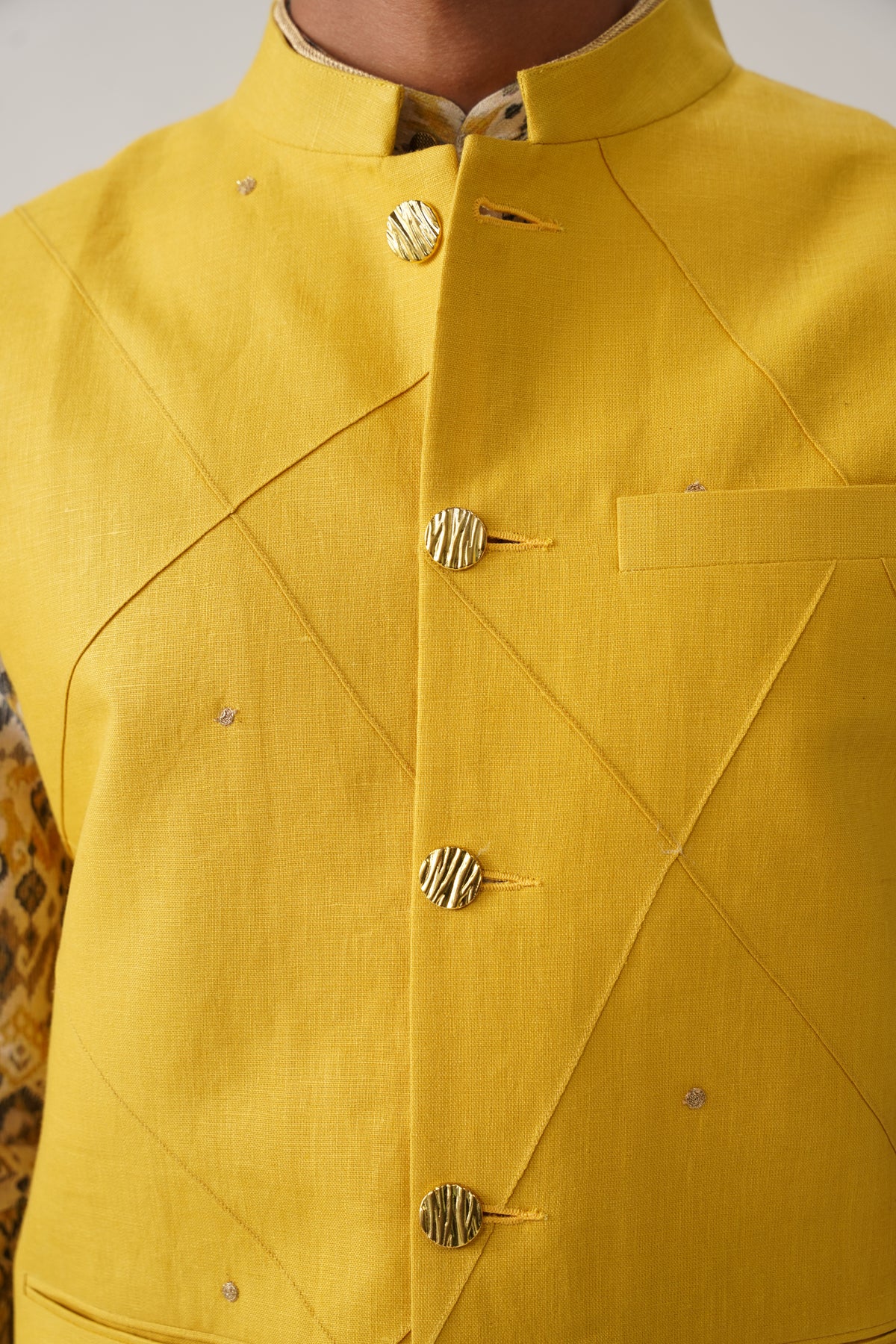 The Mehtab Mustard Linen Nehru Jacket