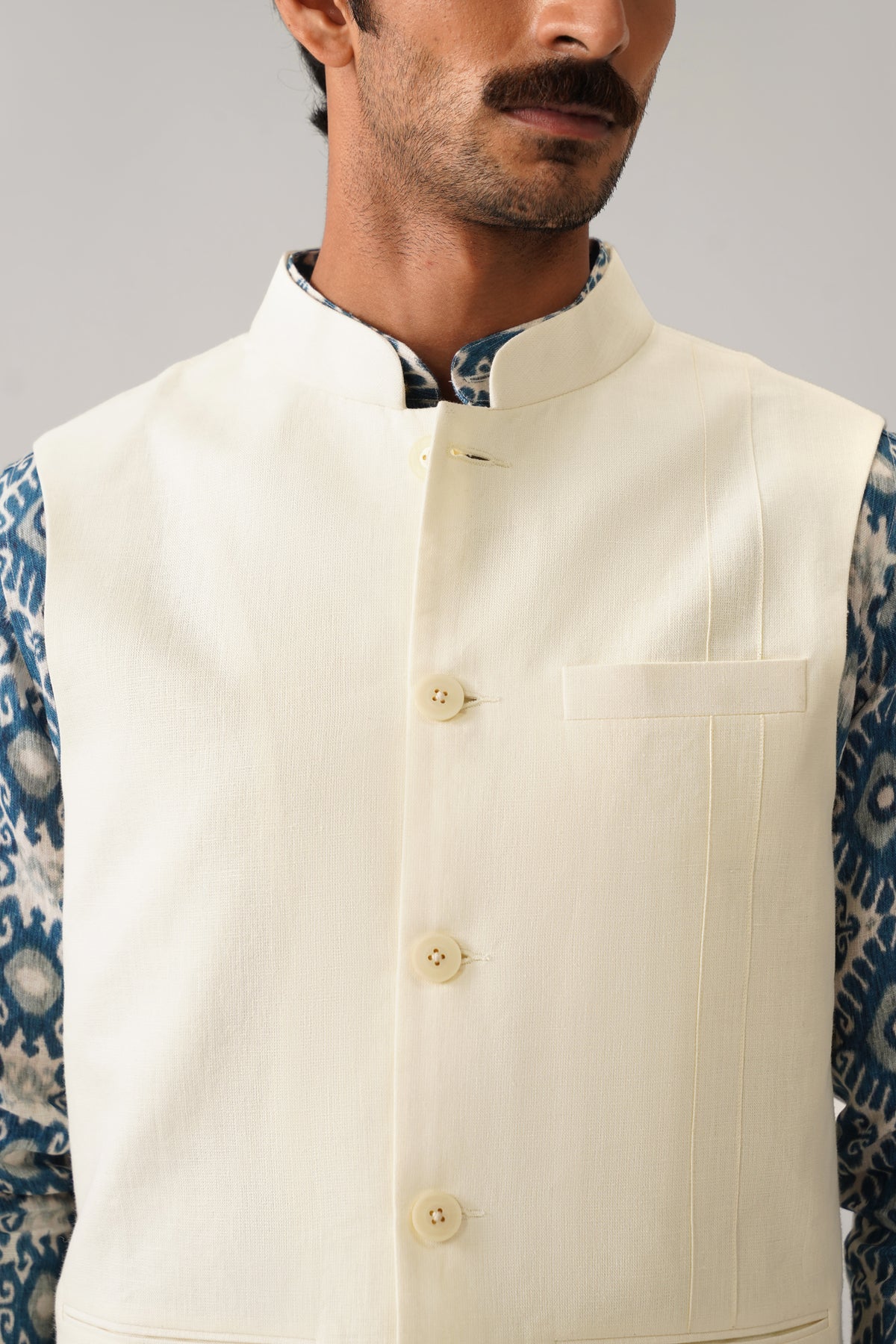 The Sehar Cream Linen Nehru Jacket