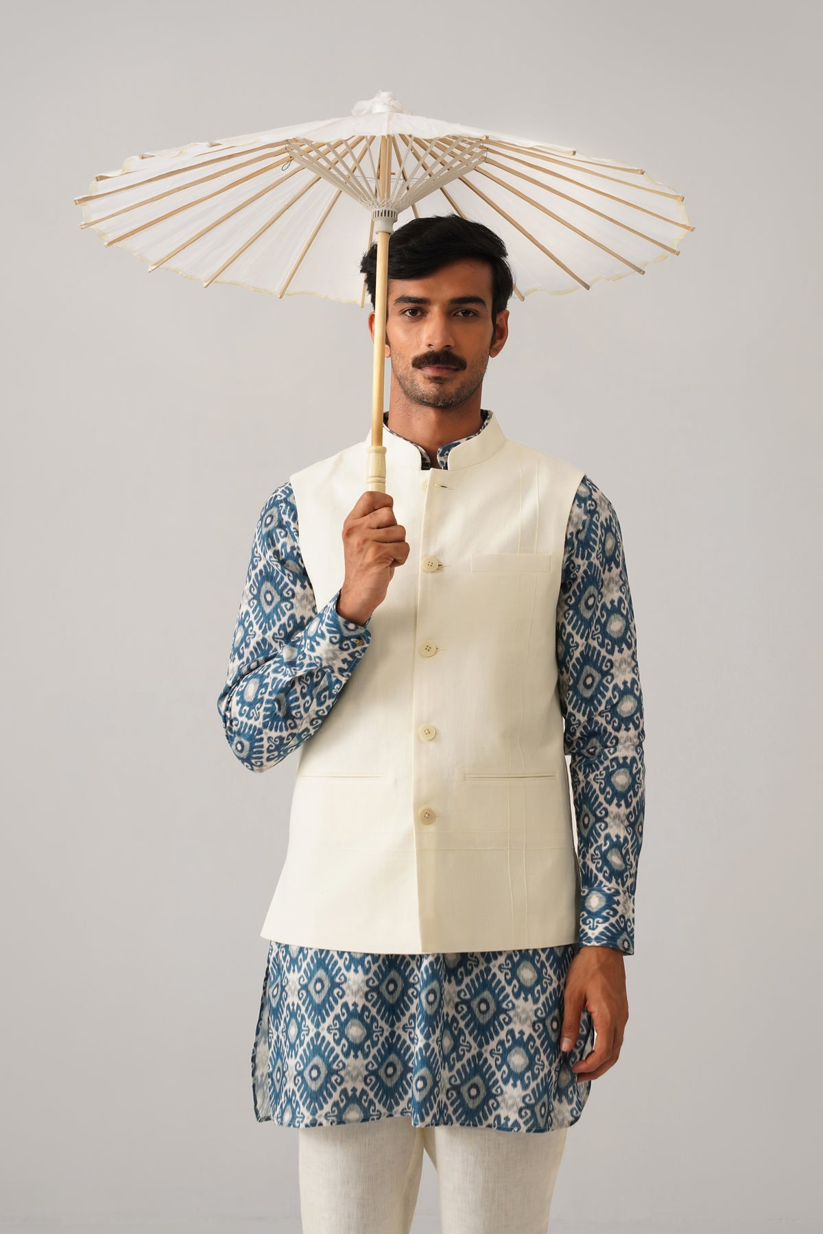 The Sehar Cream Linen Nehru Jacket