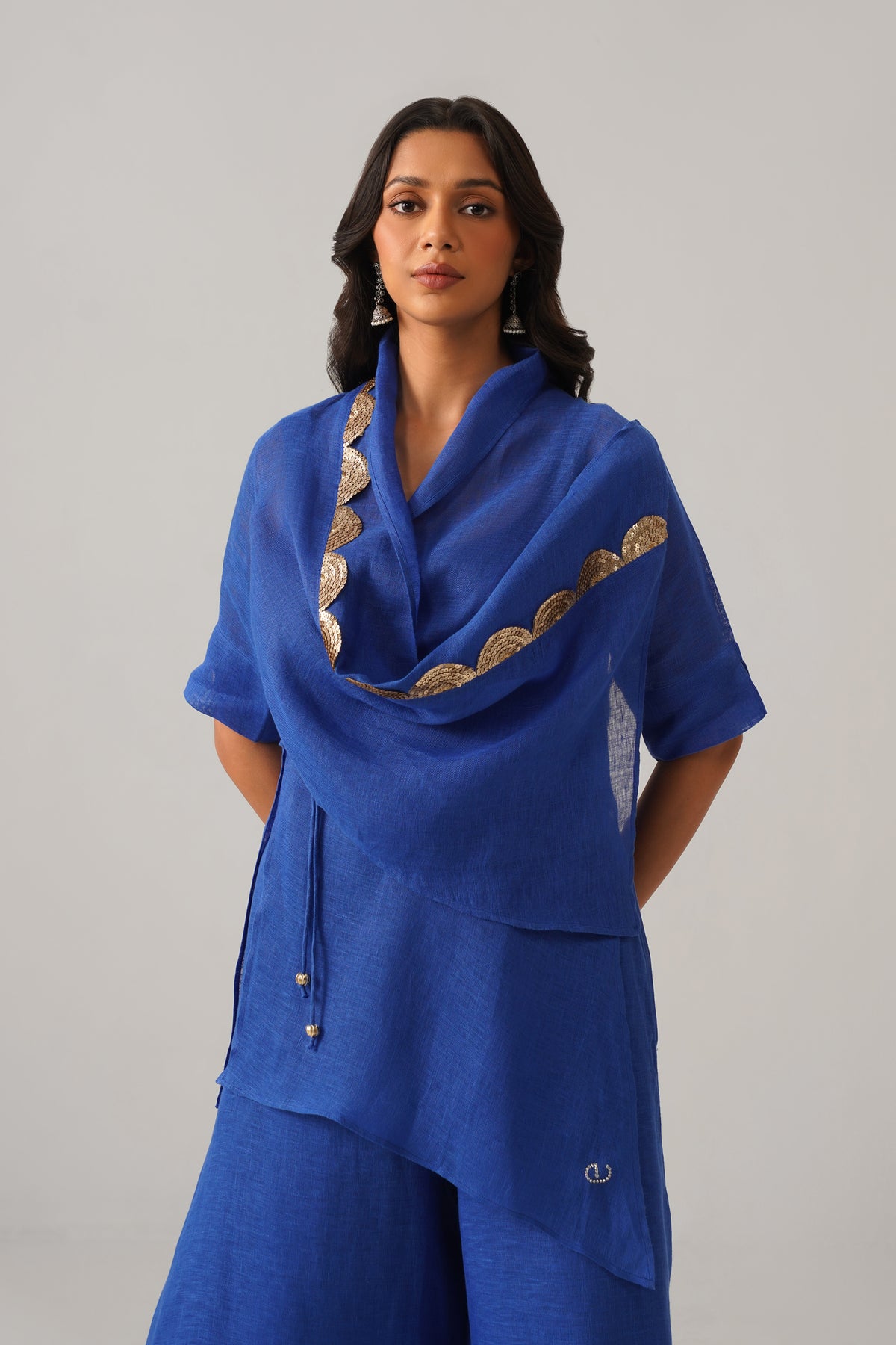 The Boho Banno Royal Blue Linen Cape Set