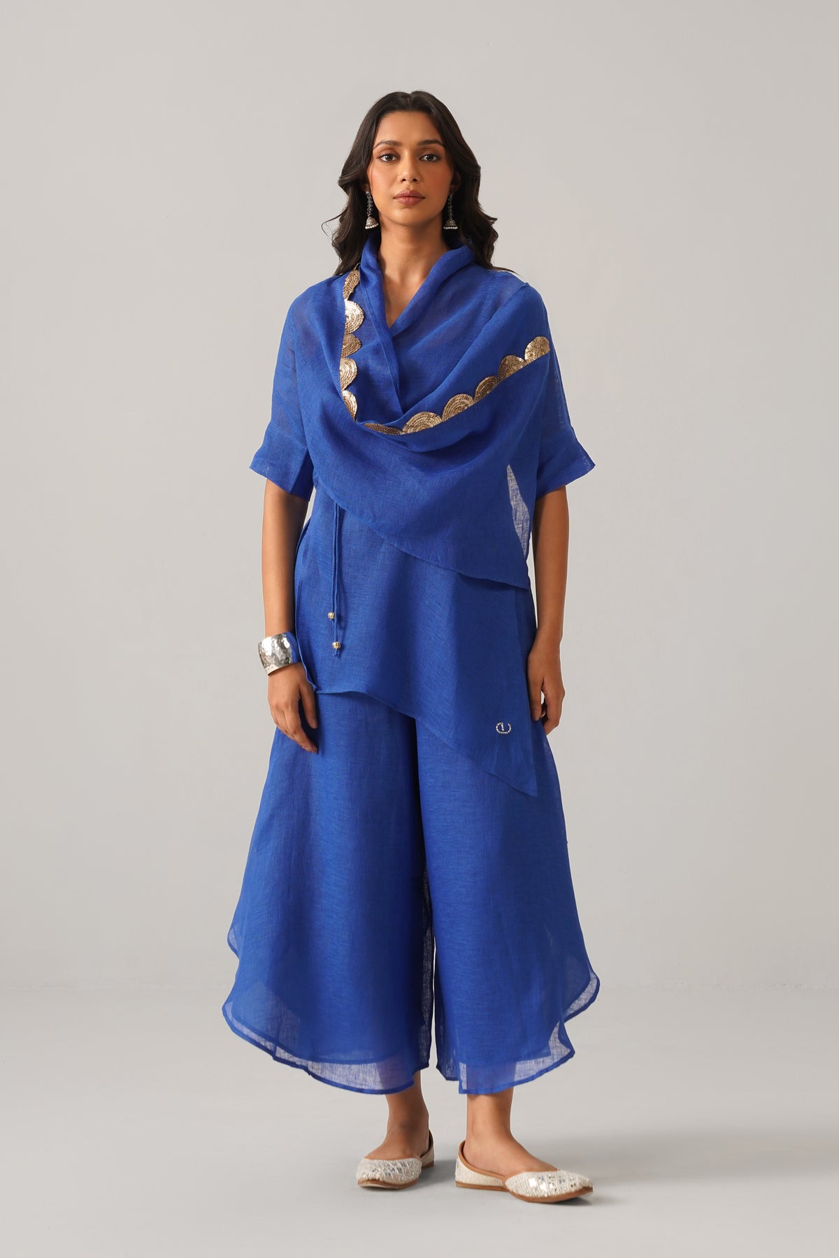 The Boho Banno Royal Blue Linen Cape Set