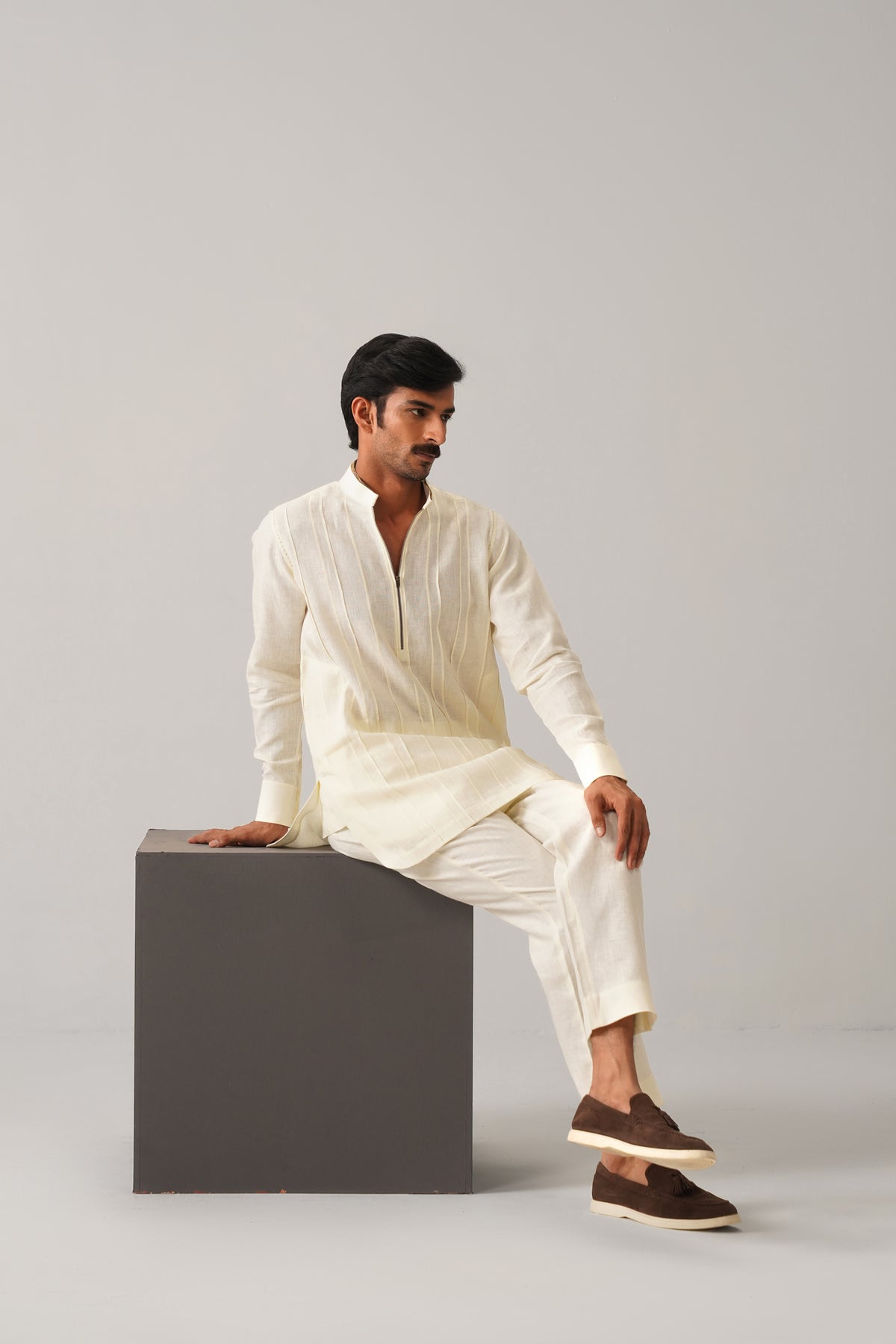 The Rehmat Cream Linen Kurta