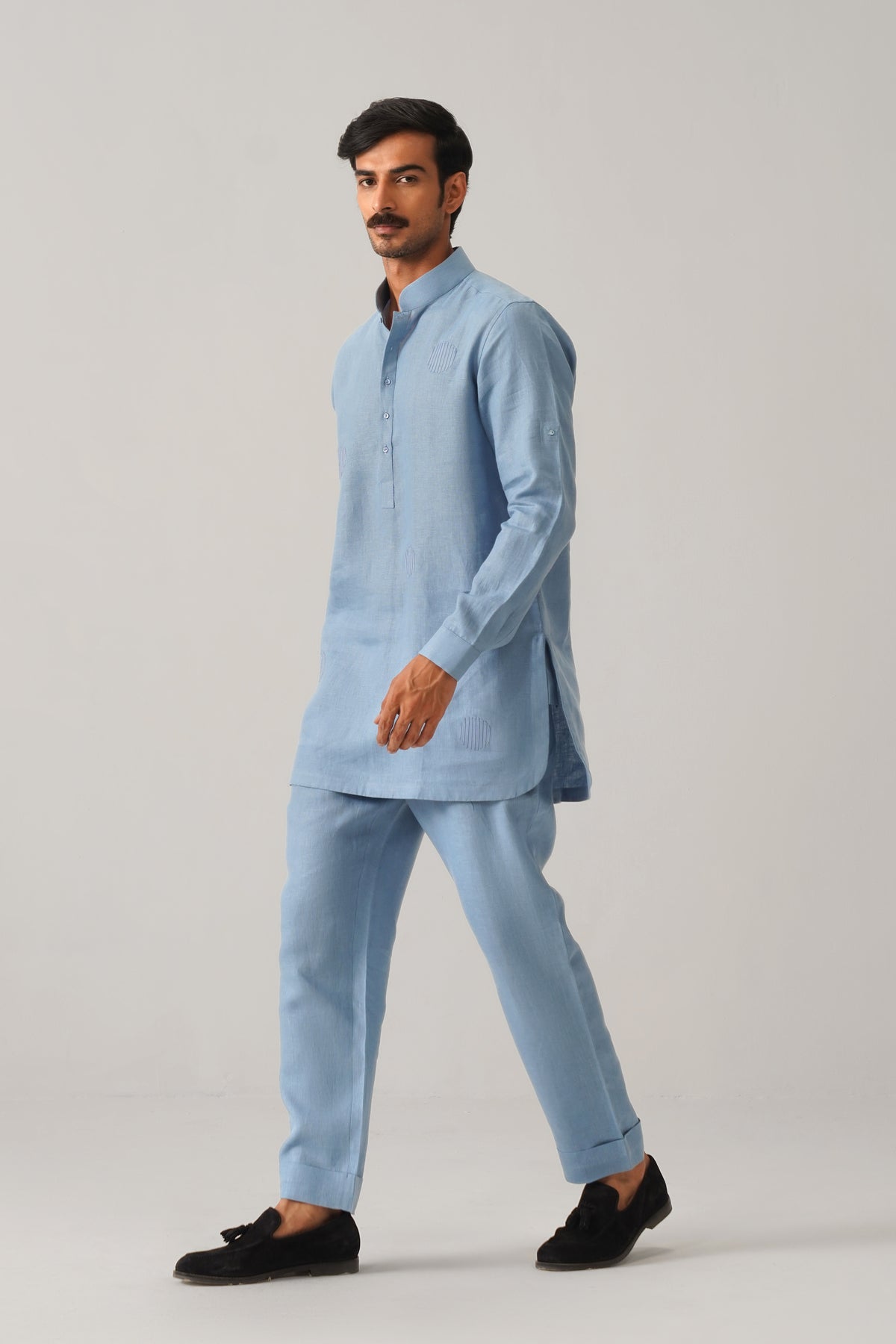 The Ehsaas Powder Blue Linen Kurta Set