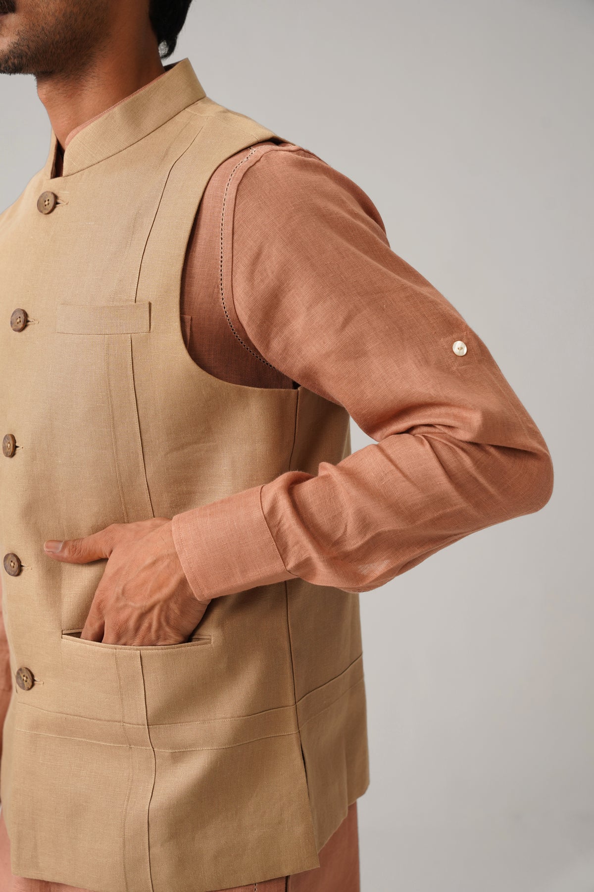The Sehar Sand Linen Nehru Jacket