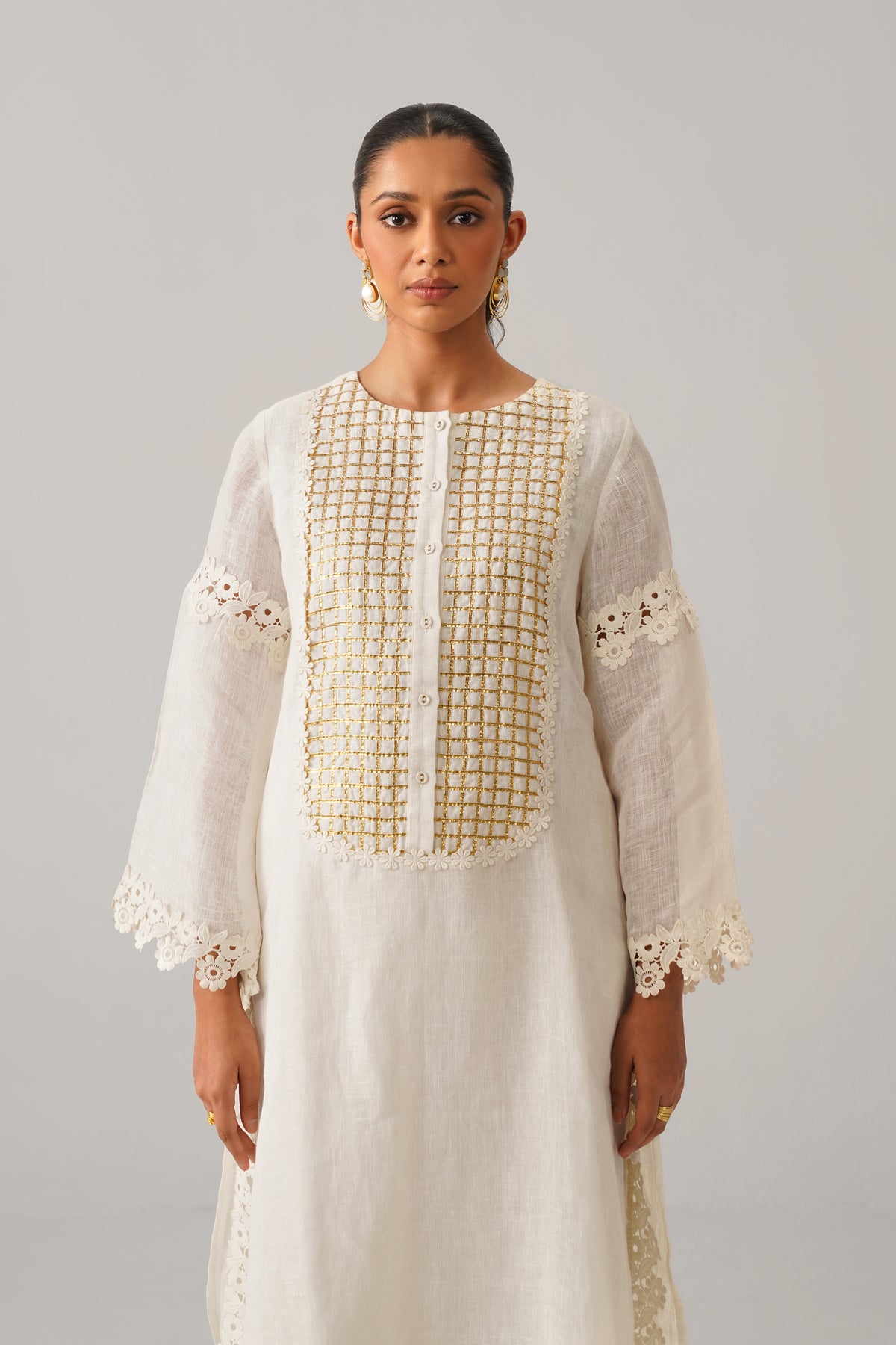 The Inayat Off White Gauze Linen Kurti