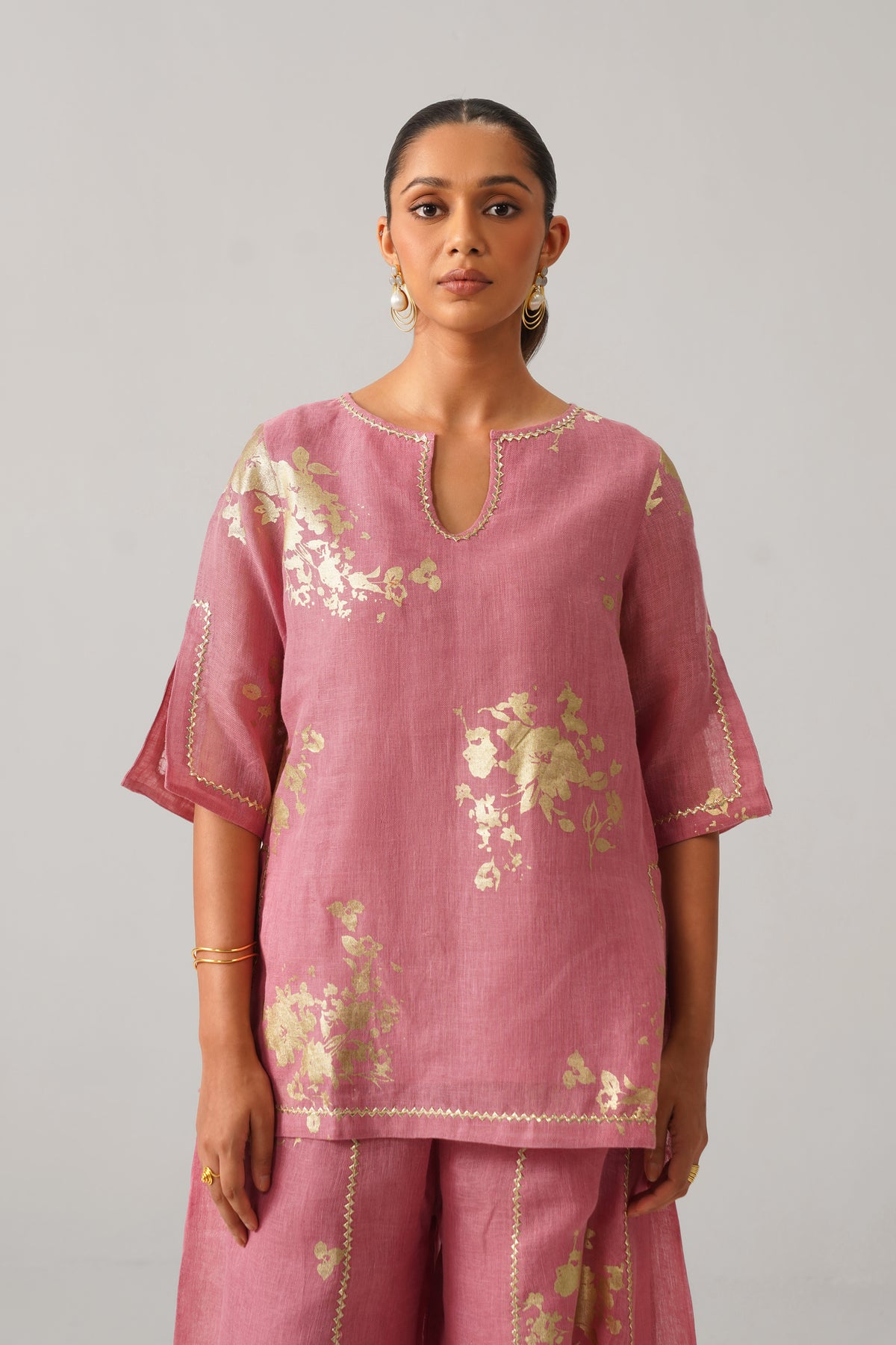 The Naazneen Rose Pink Gauze Linen Kurti