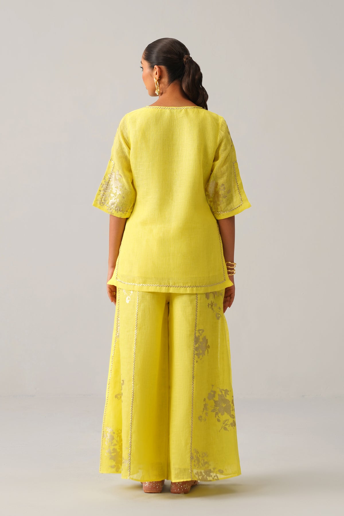 The Naazneen Yellow Gauze Linen Kurti