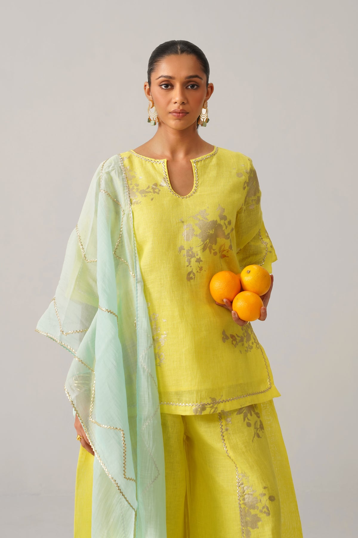 The Naazneen Yellow Gauze Linen Kurti