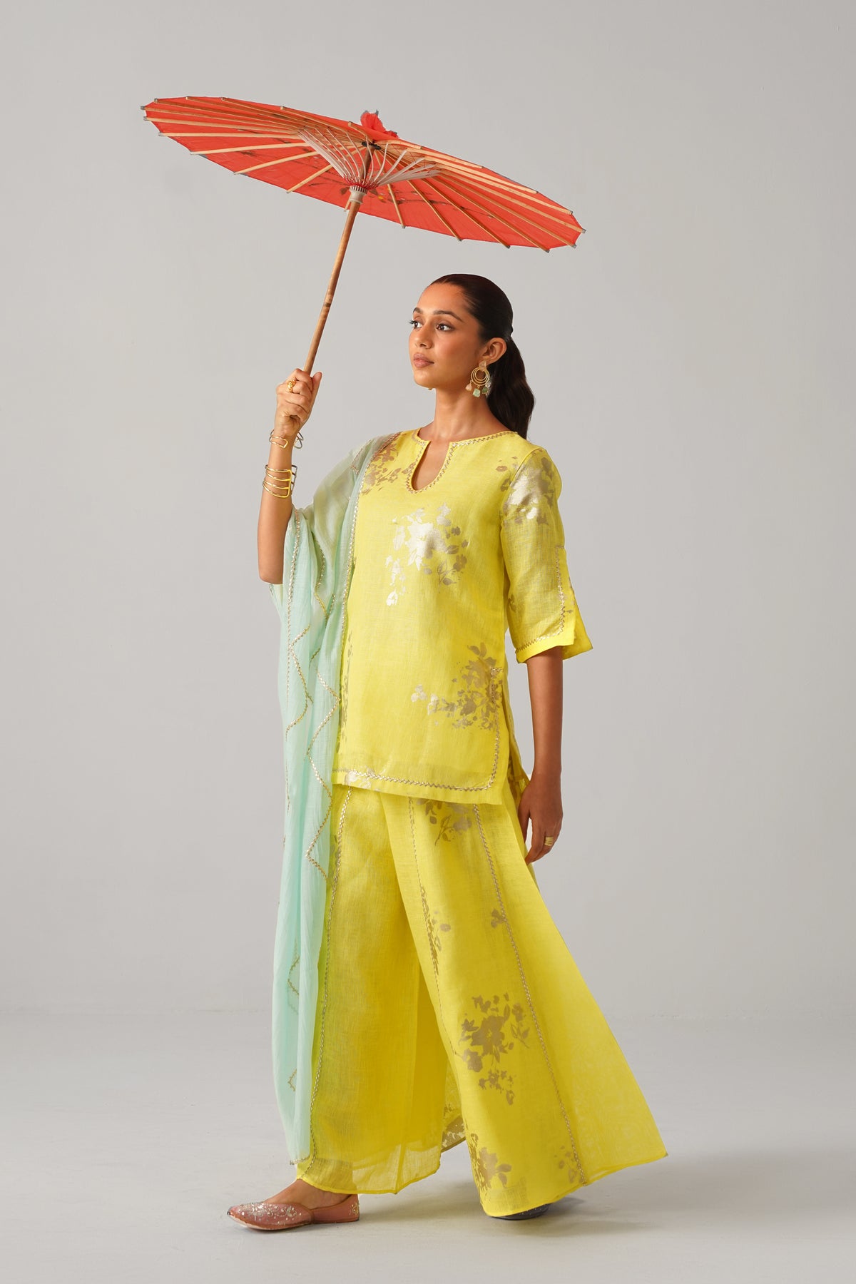 The Naazneen Yellow Gauze Linen Kurti
