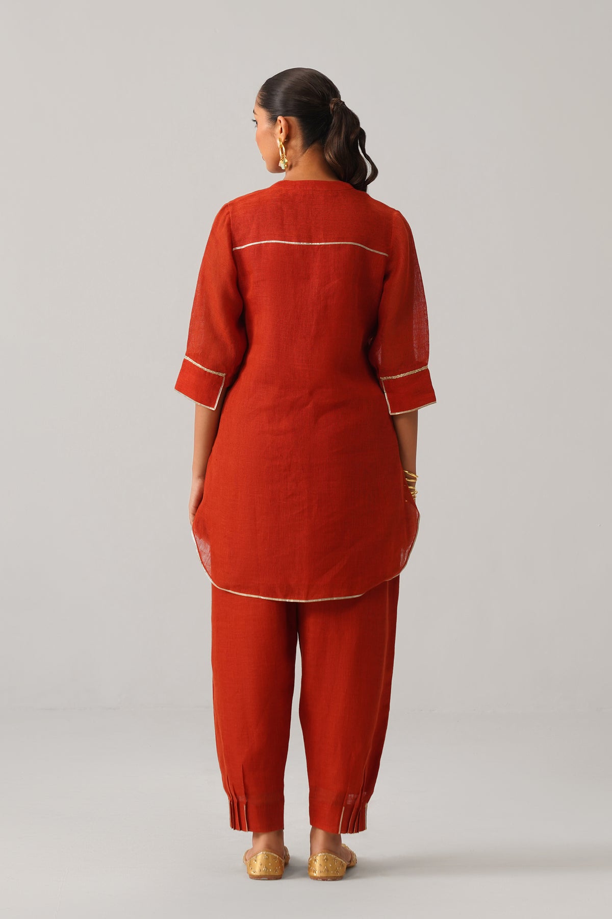 Patola Poise Burnt Orange Gauze Linen Kurta Set