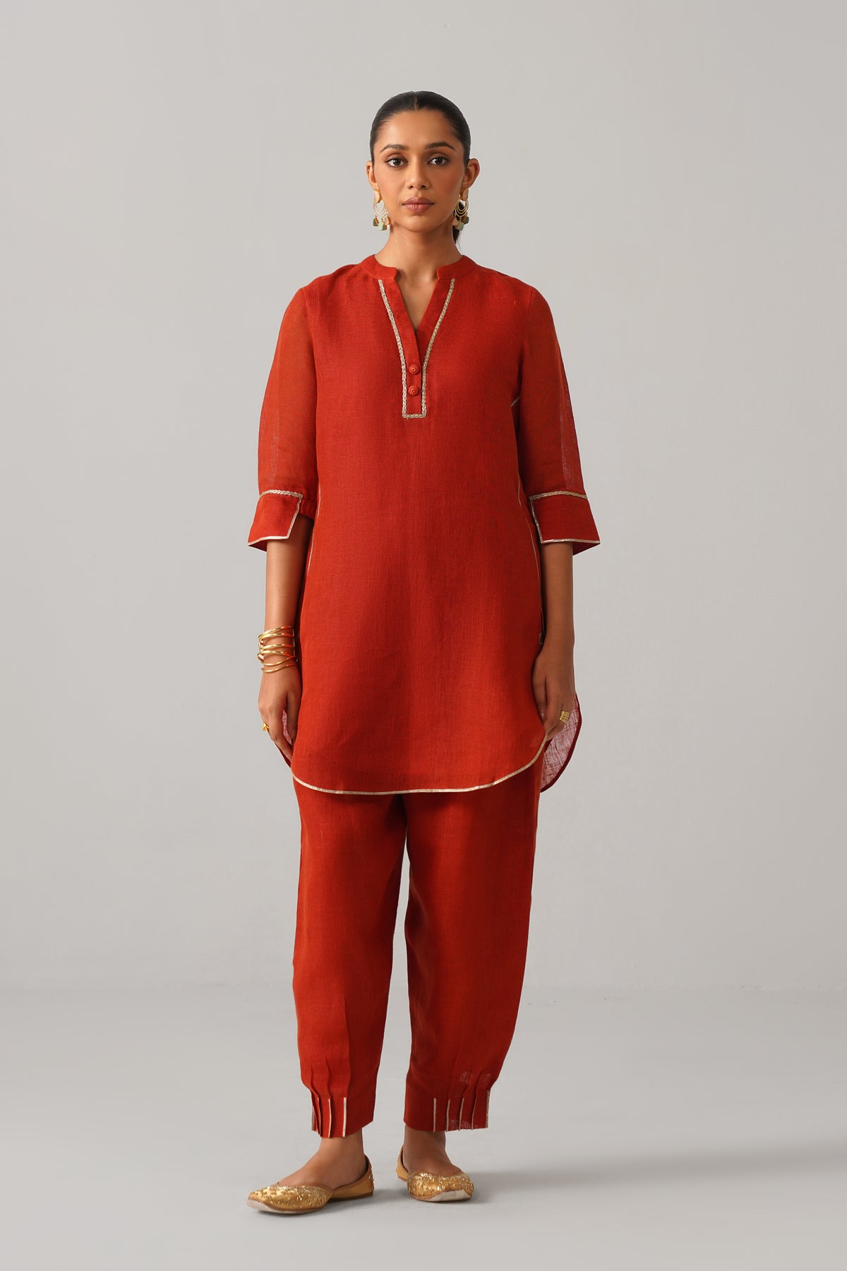 Patola Poise Burnt Orange Gauze Linen Kurta Set