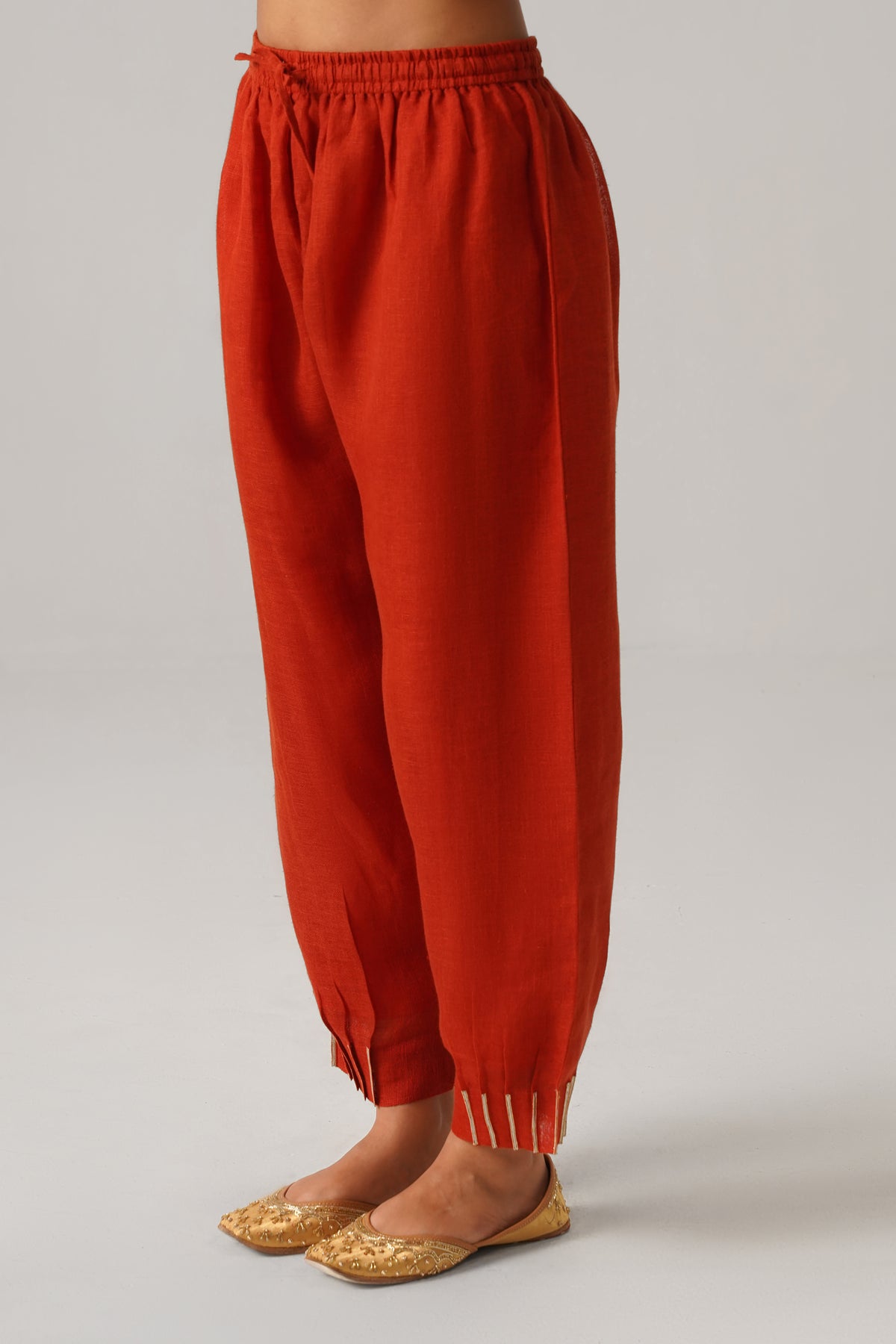 Patola Poise Burnt Orange Gauze Linen Kurta Set