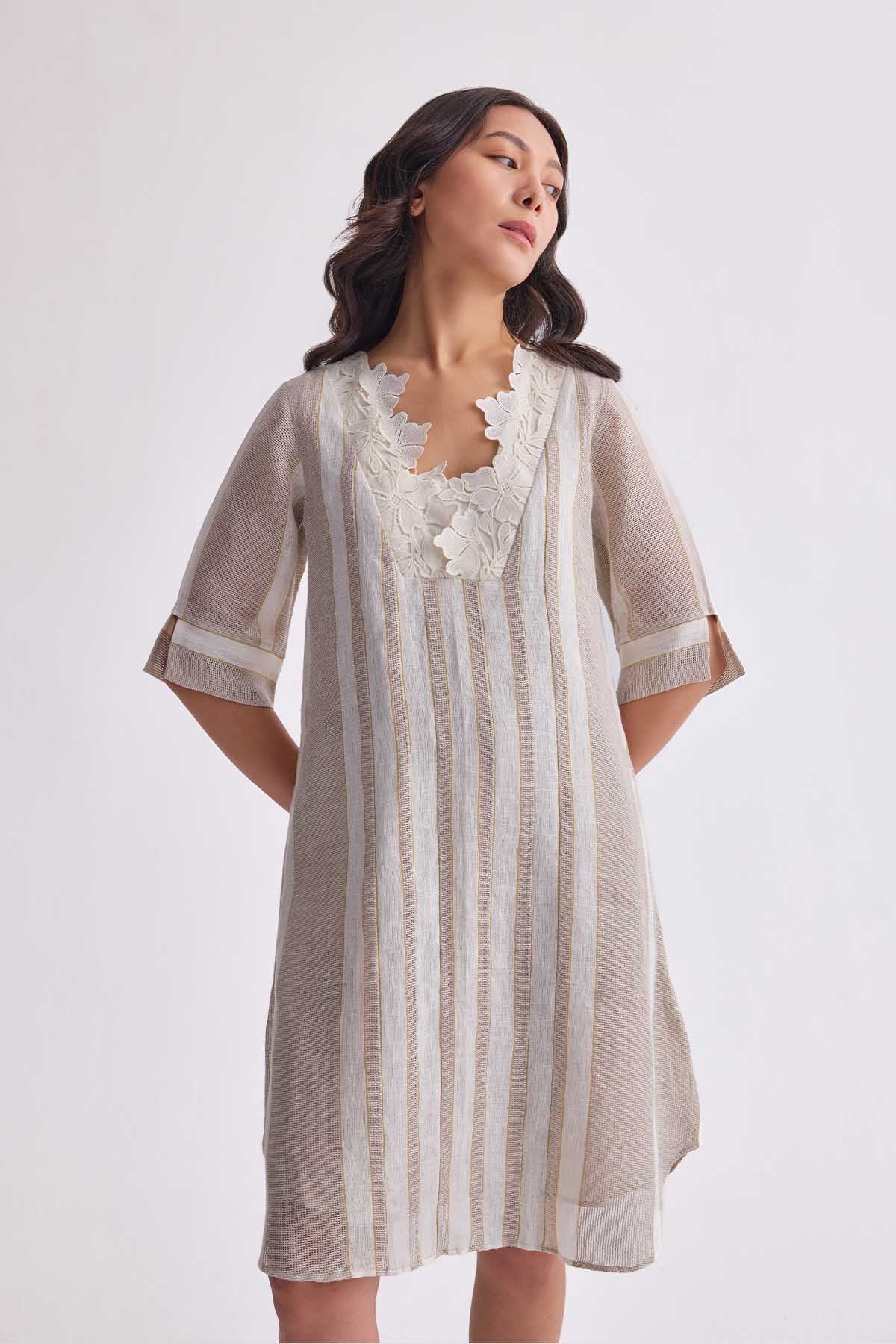 The Lishitha Dress - Beige Stripe