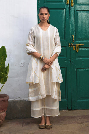 Sundar Sapna Co-ords Set (Upper & Bottom) - Beige Stripe