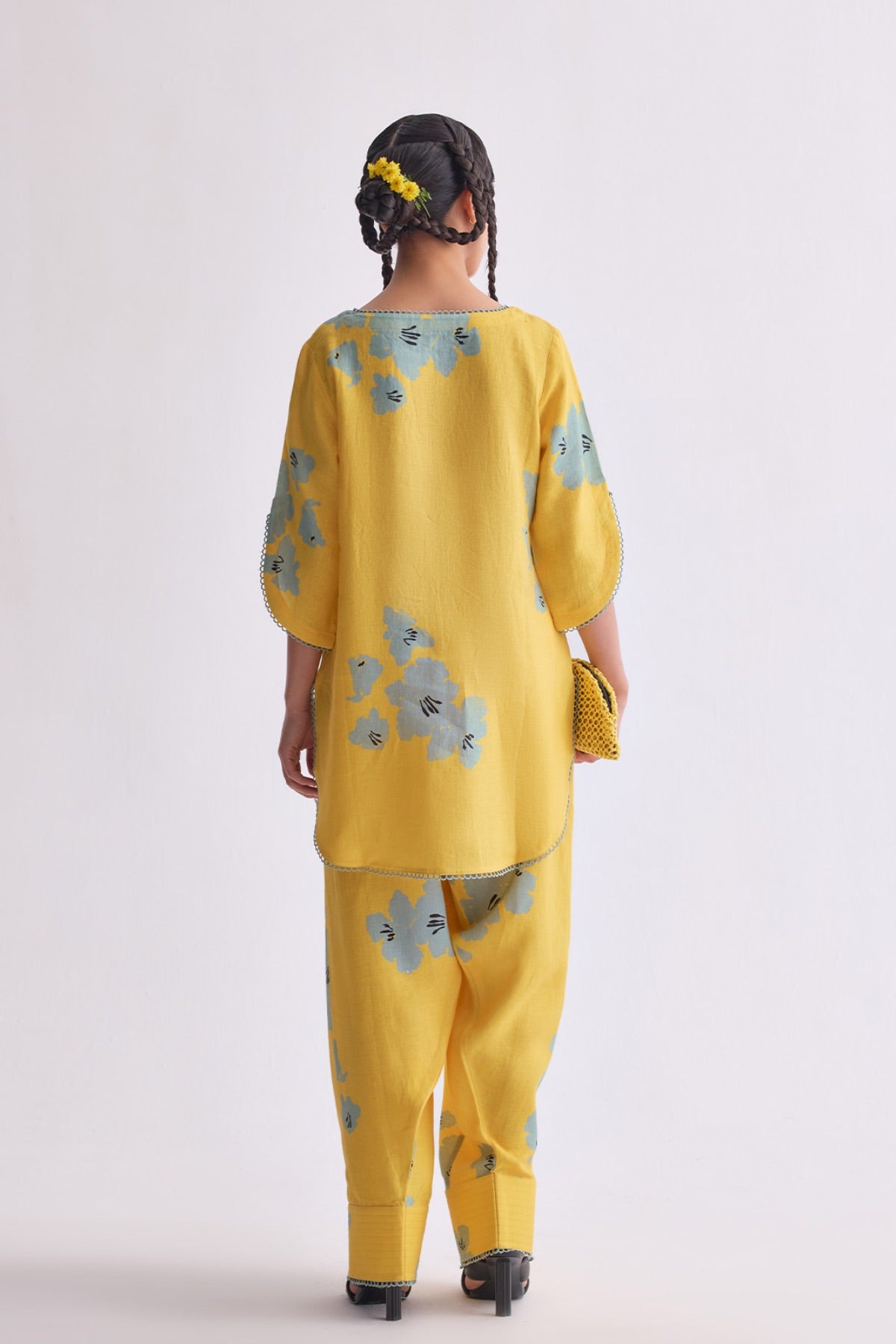 The Vanya Linen Kurta Set - Yellow Print
