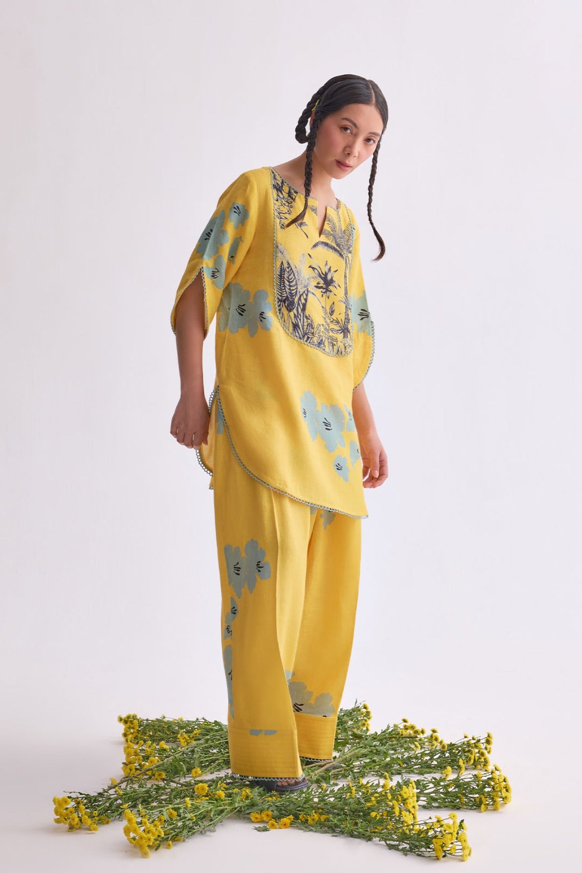 The Vanya Linen Kurta Set - Yellow Print