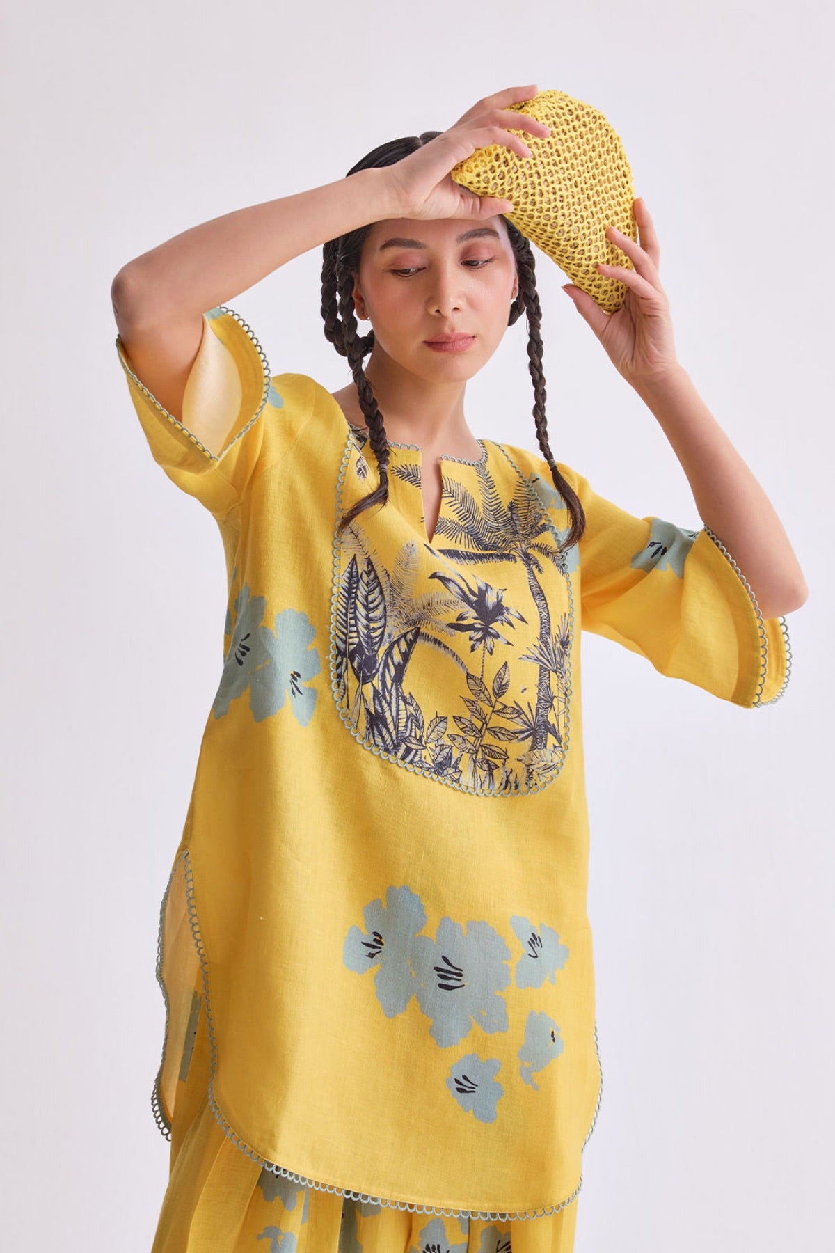 The Vanya Linen Kurta Set - Yellow Print