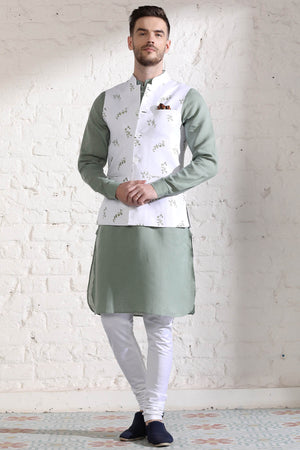 The Epiroy Nehru Jacket - White Leaf Print