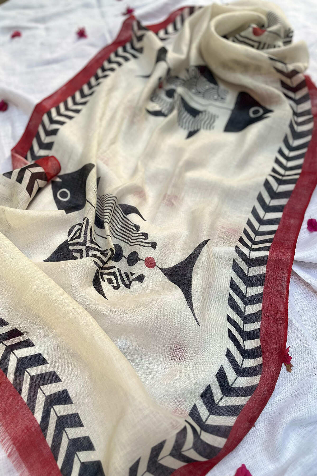 Chitrakari Fish Doodle Scarf