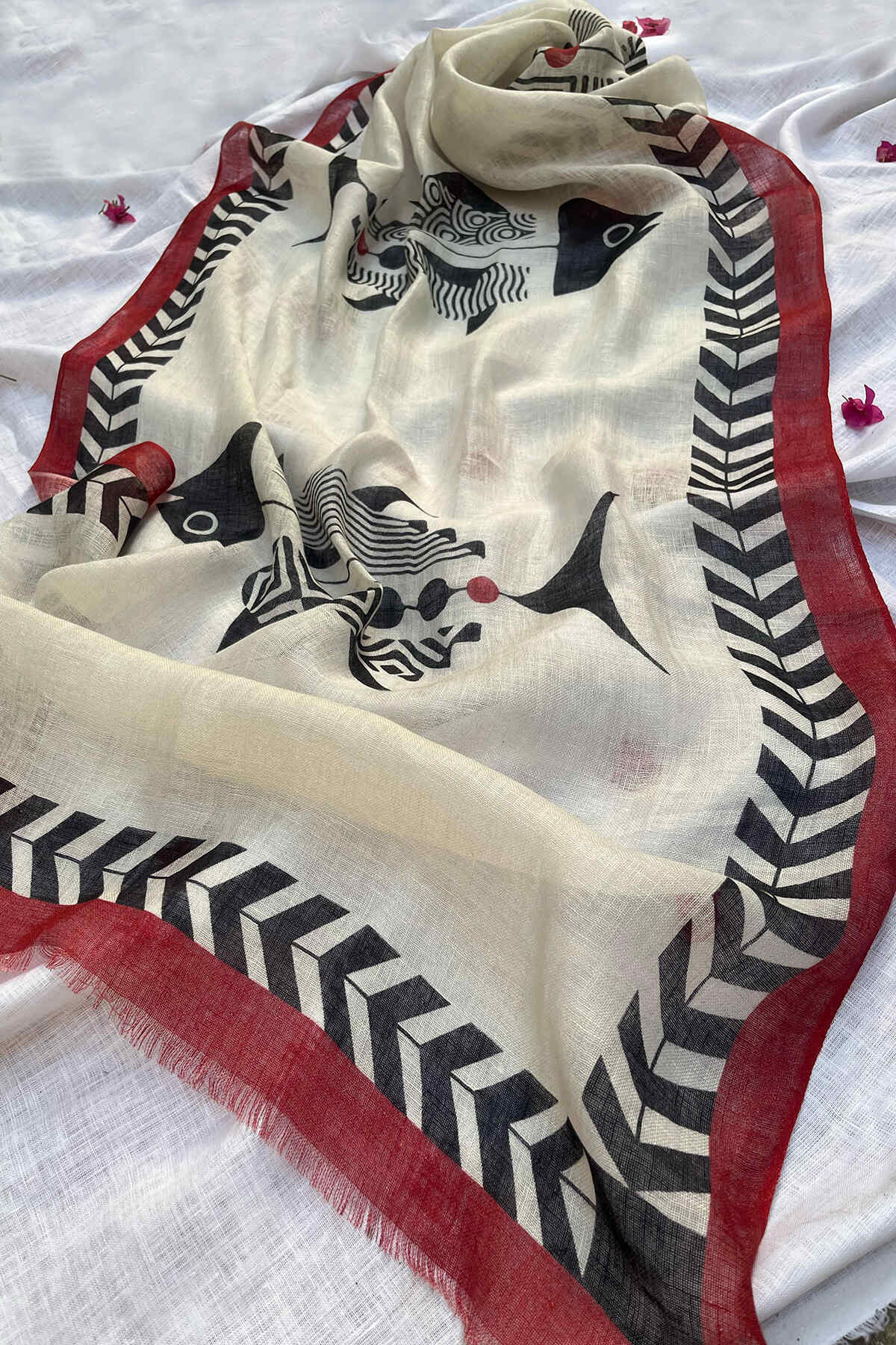 Chitrakari Fish Doodle Scarf