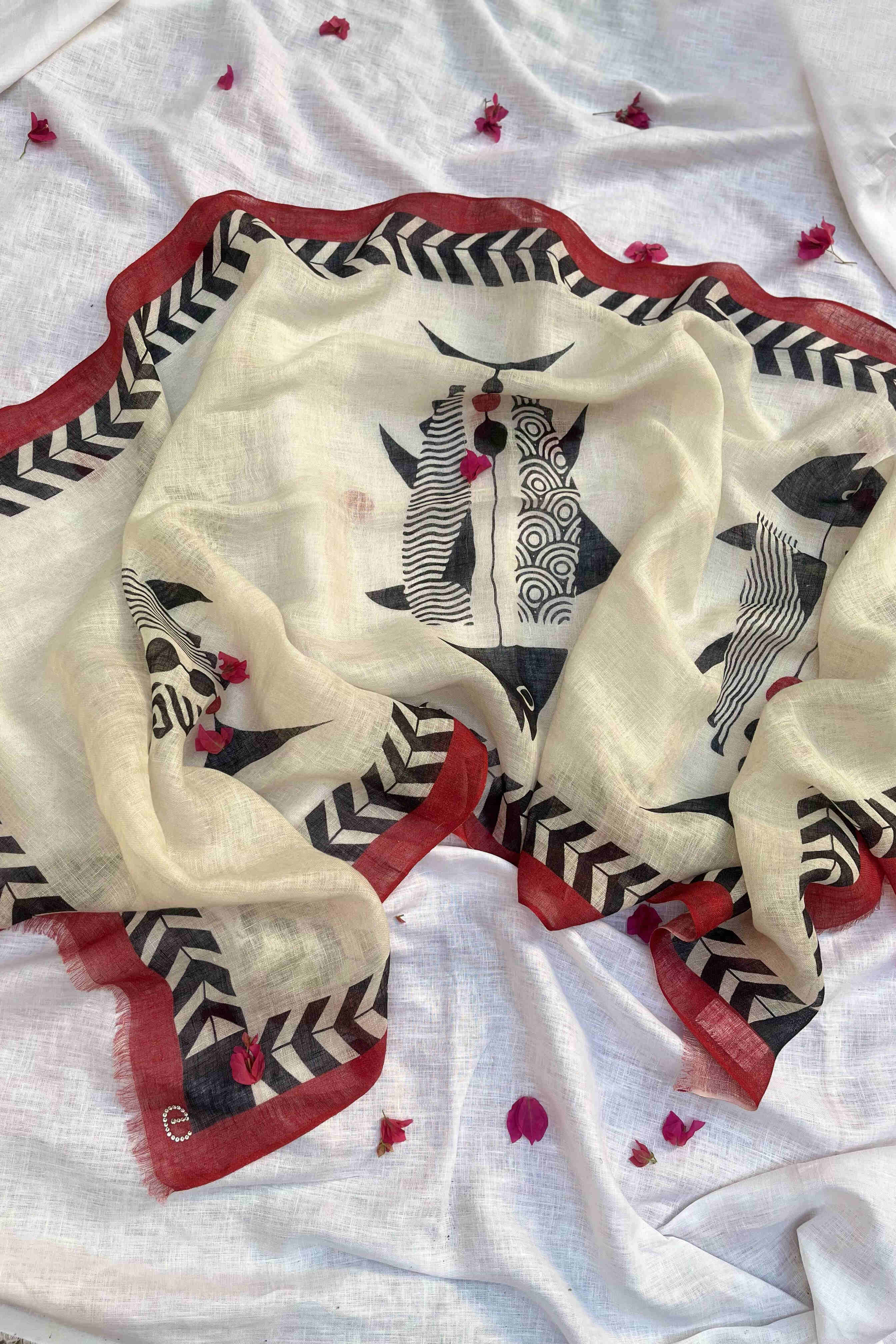 Chitrakari Fish Doodle Scarf