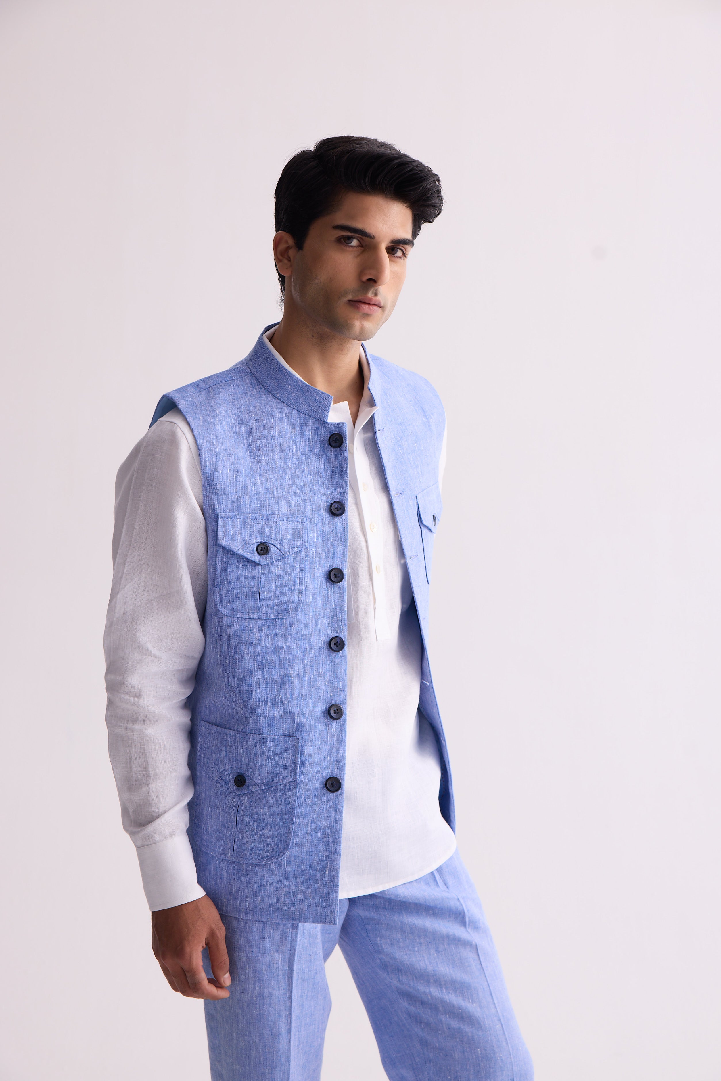 The Cormac Light Blue Linen Waist Coat