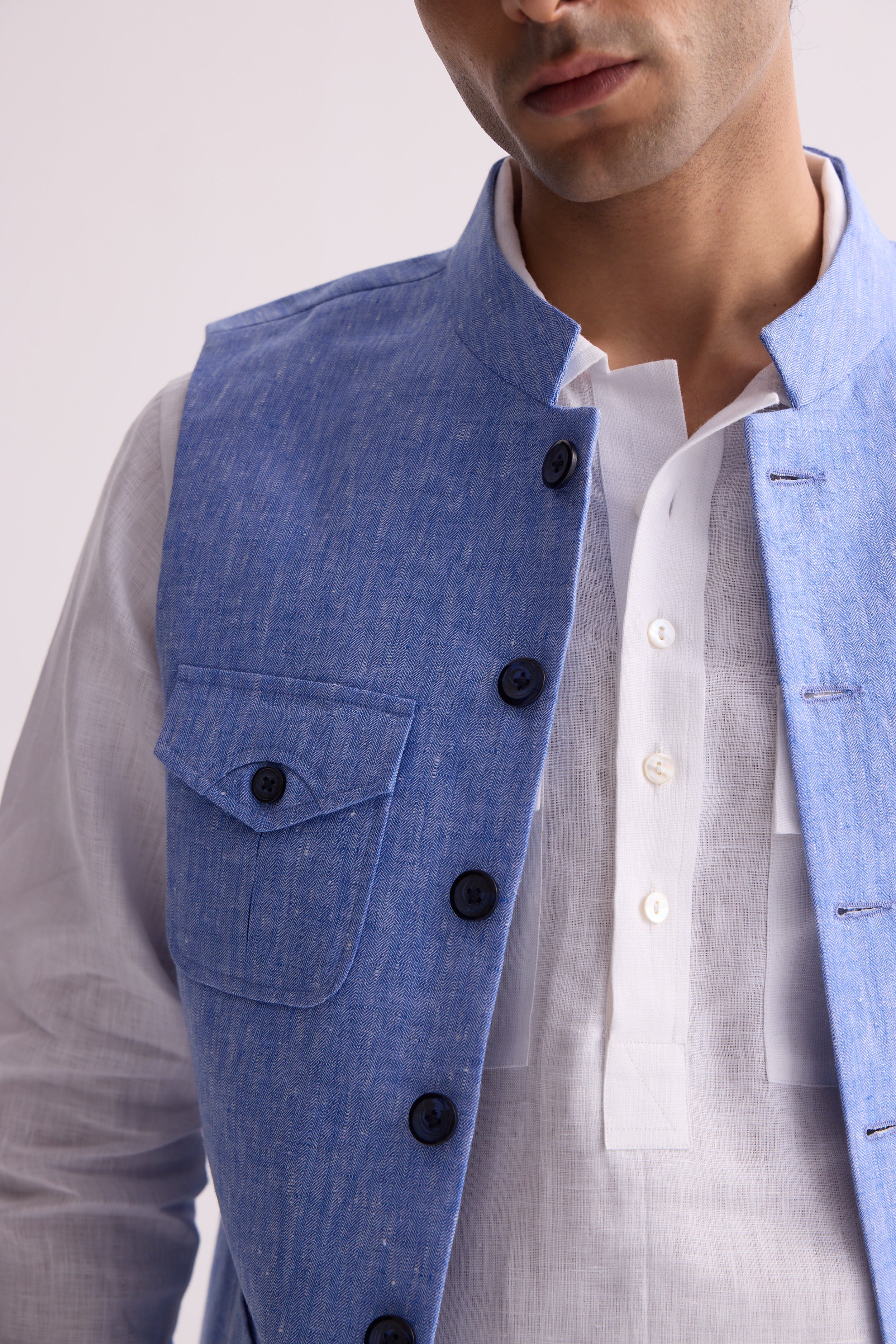 The Cormac Light Blue Linen Waist Coat