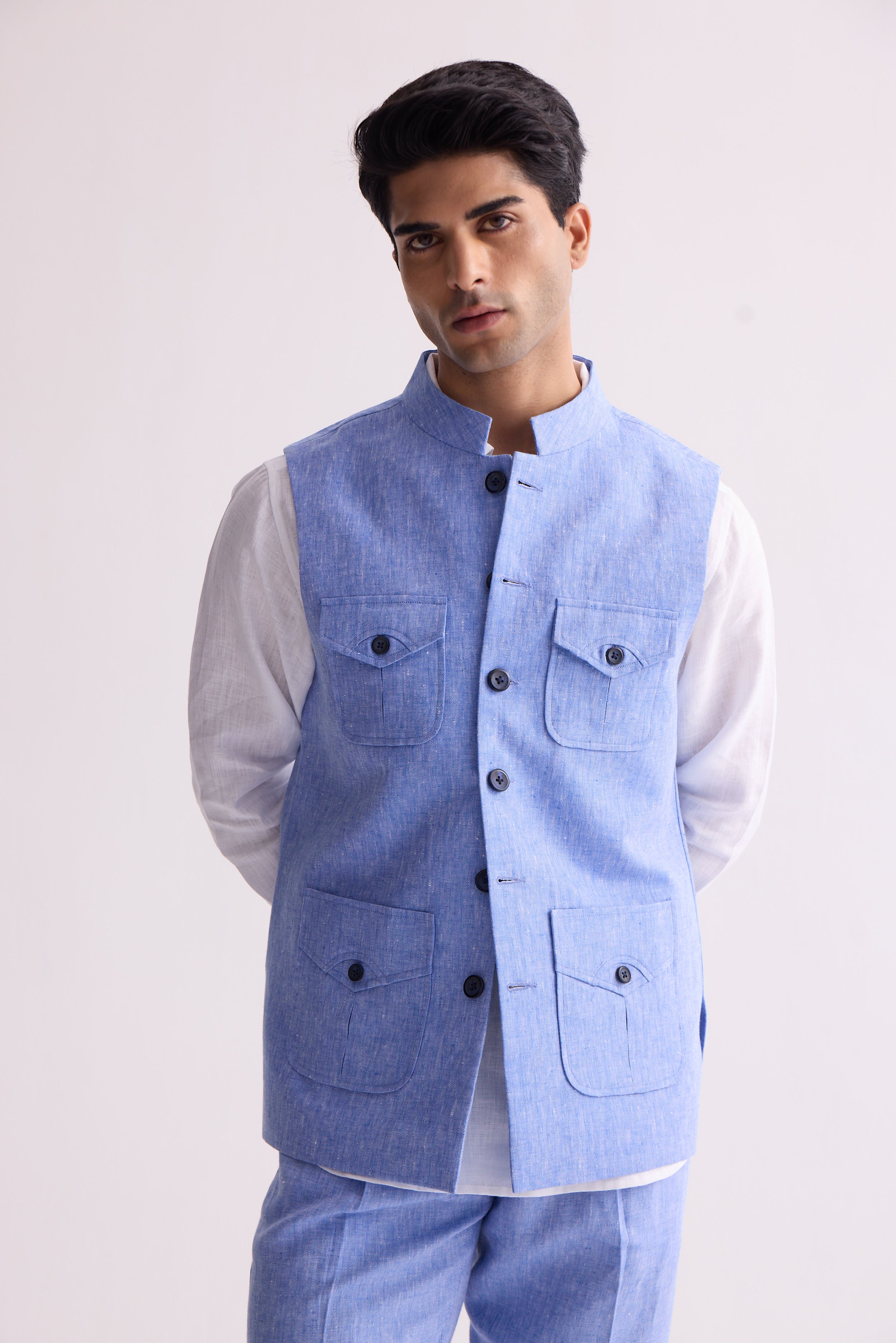 The Cormac Light Blue Linen Waist Coat