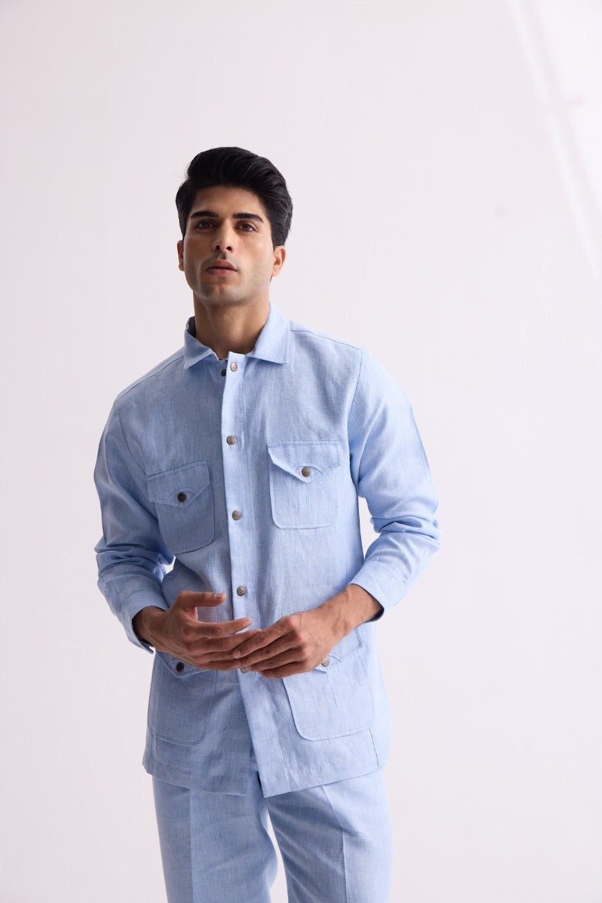The Parwaaz Light Blue Linen Safari