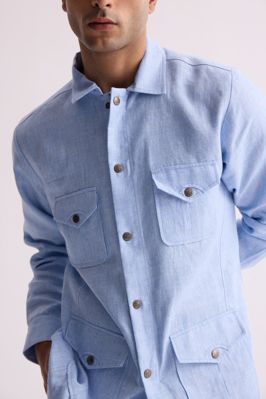 The Parwaaz Light Blue Linen Safari