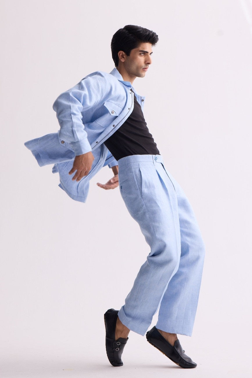 The Parwaaz Light Blue Linen Safari