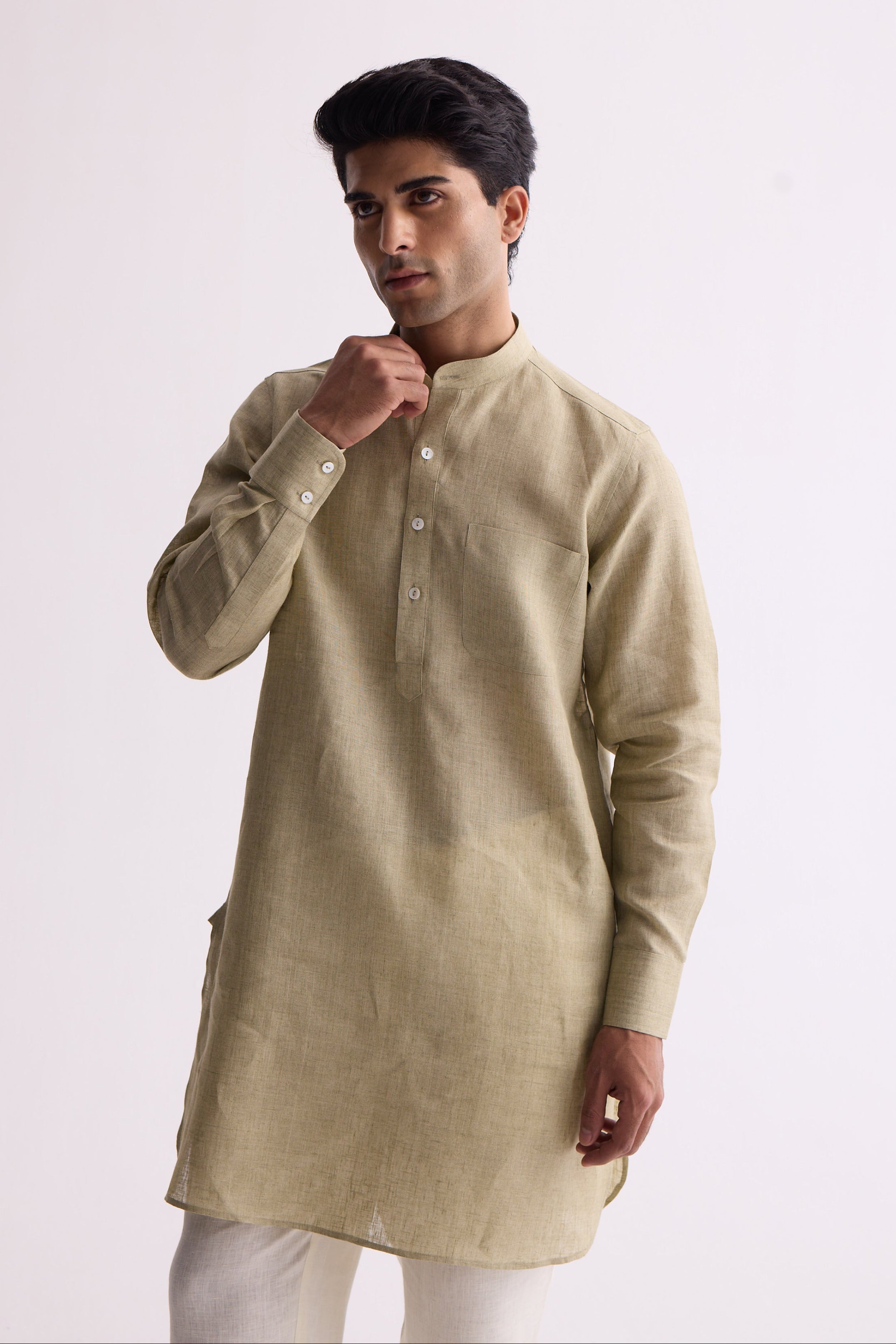 Handsome High Pista Linen Kurta