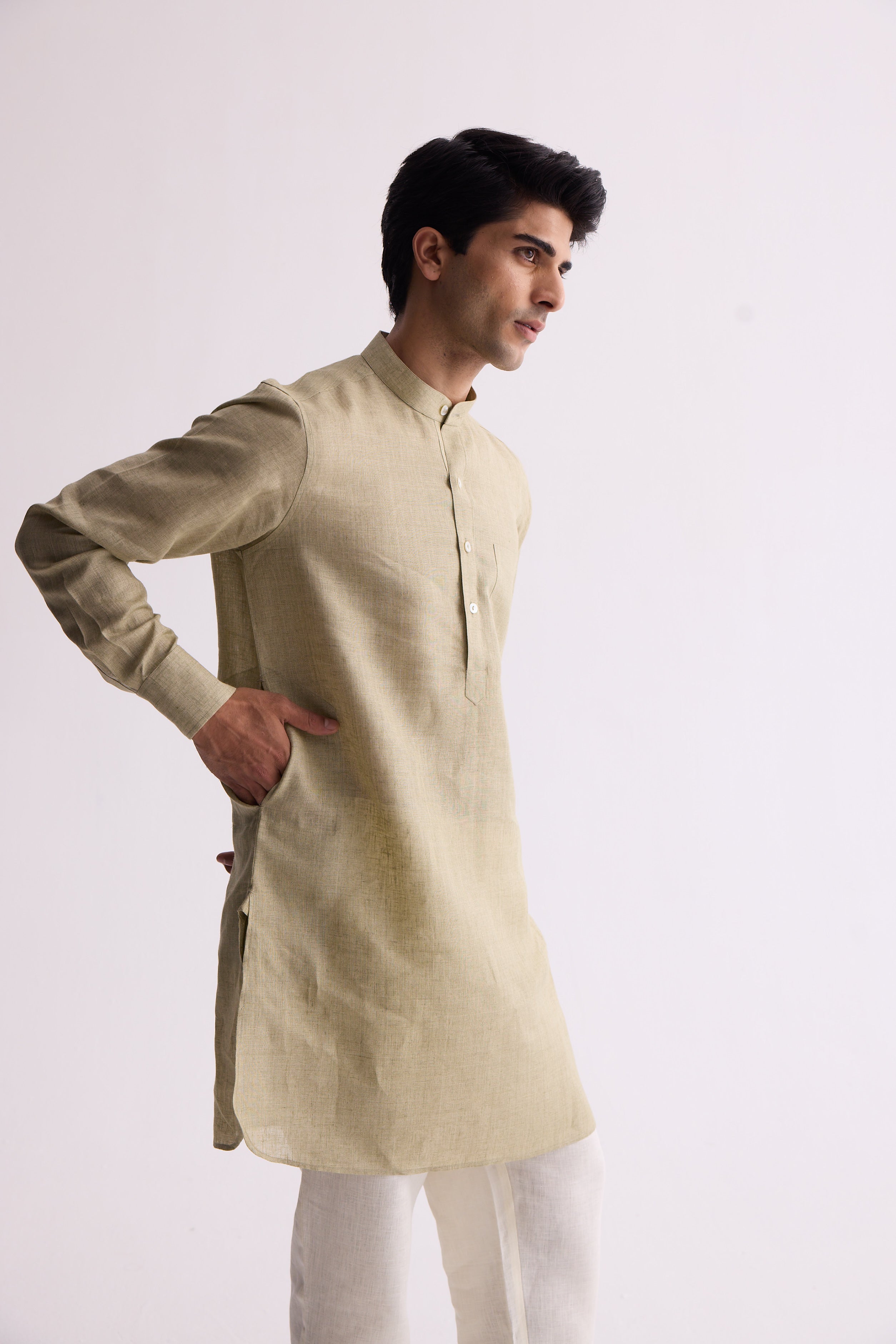 Handsome High Pista Linen Kurta