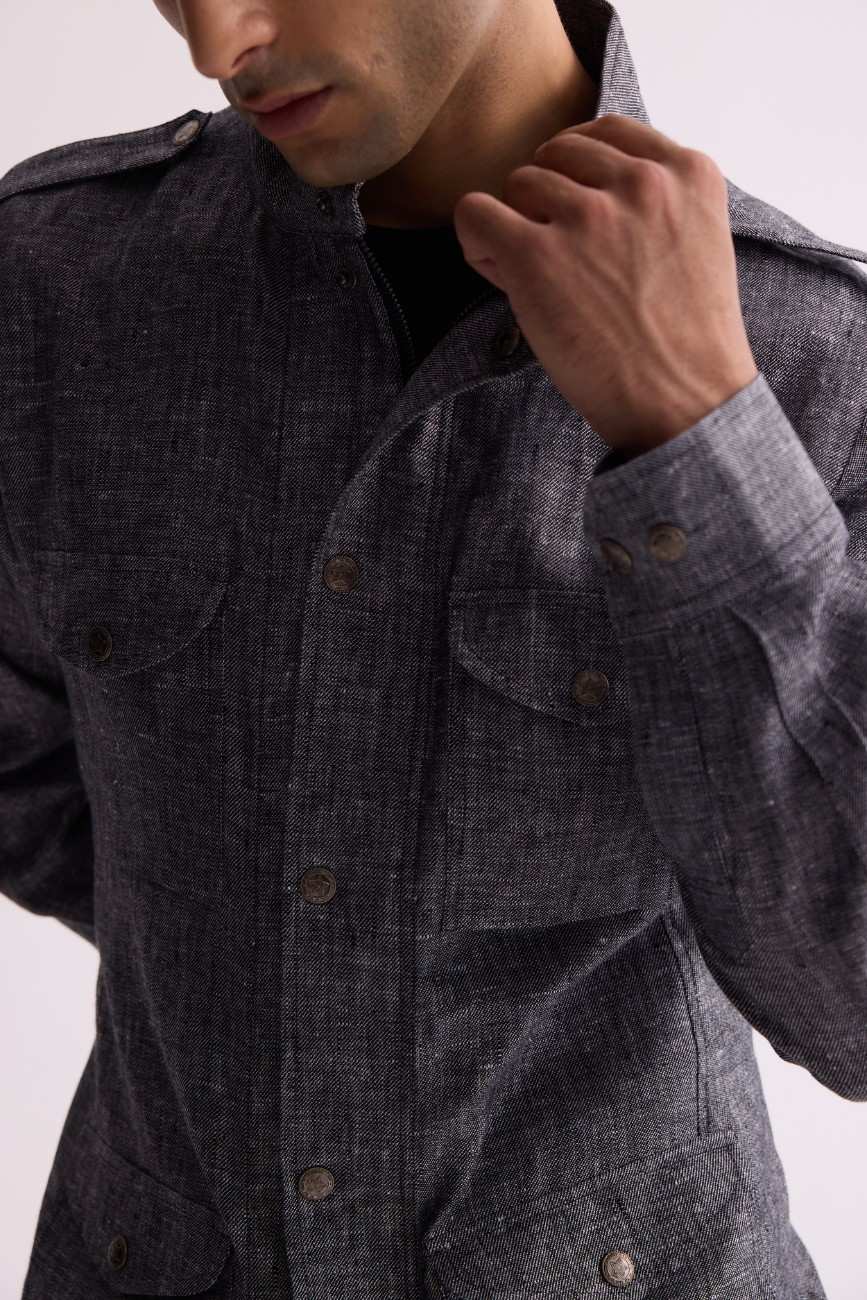 The Gallant Black Linen Safari Jacket