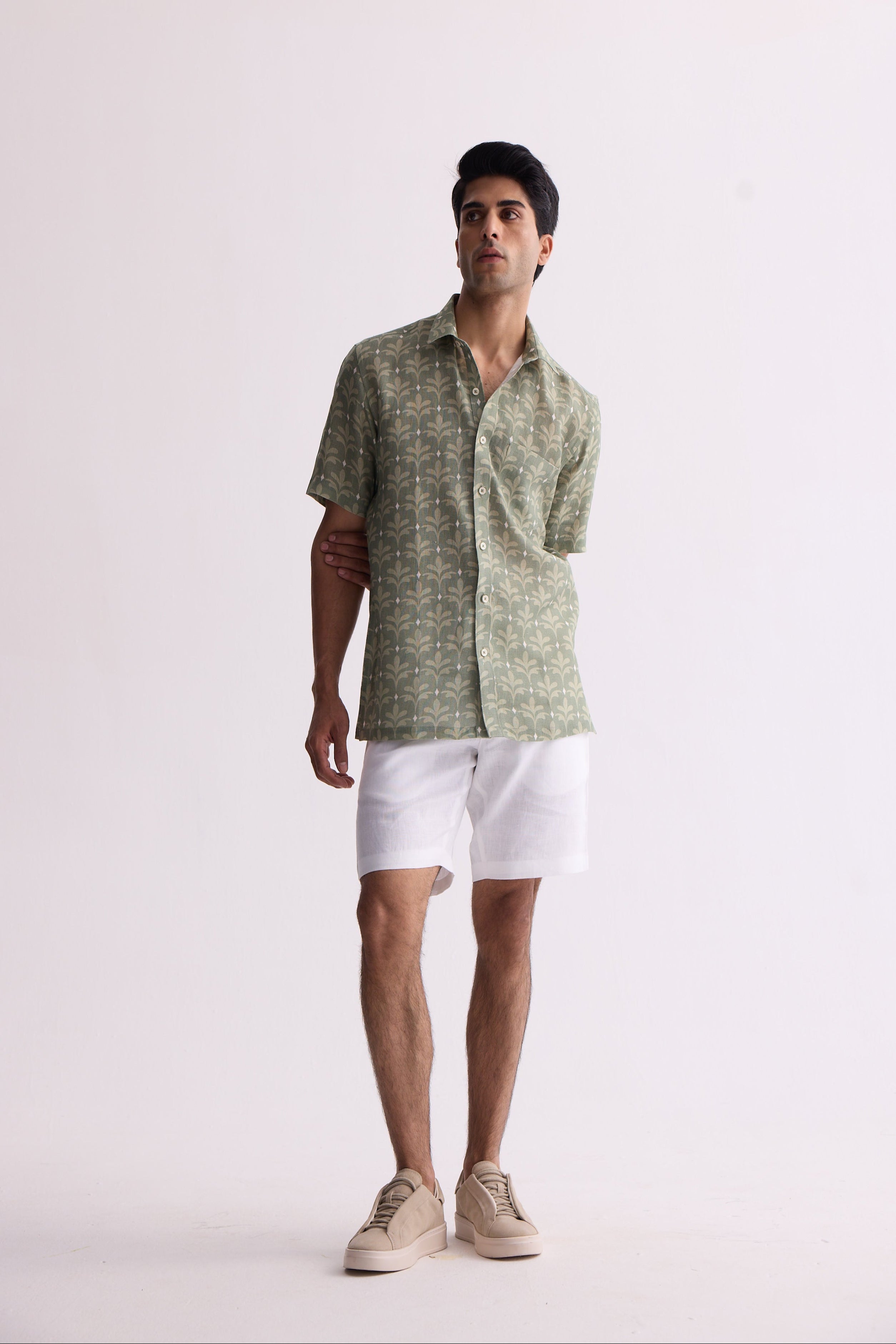 The Saaval Green leaf Linen Shirt