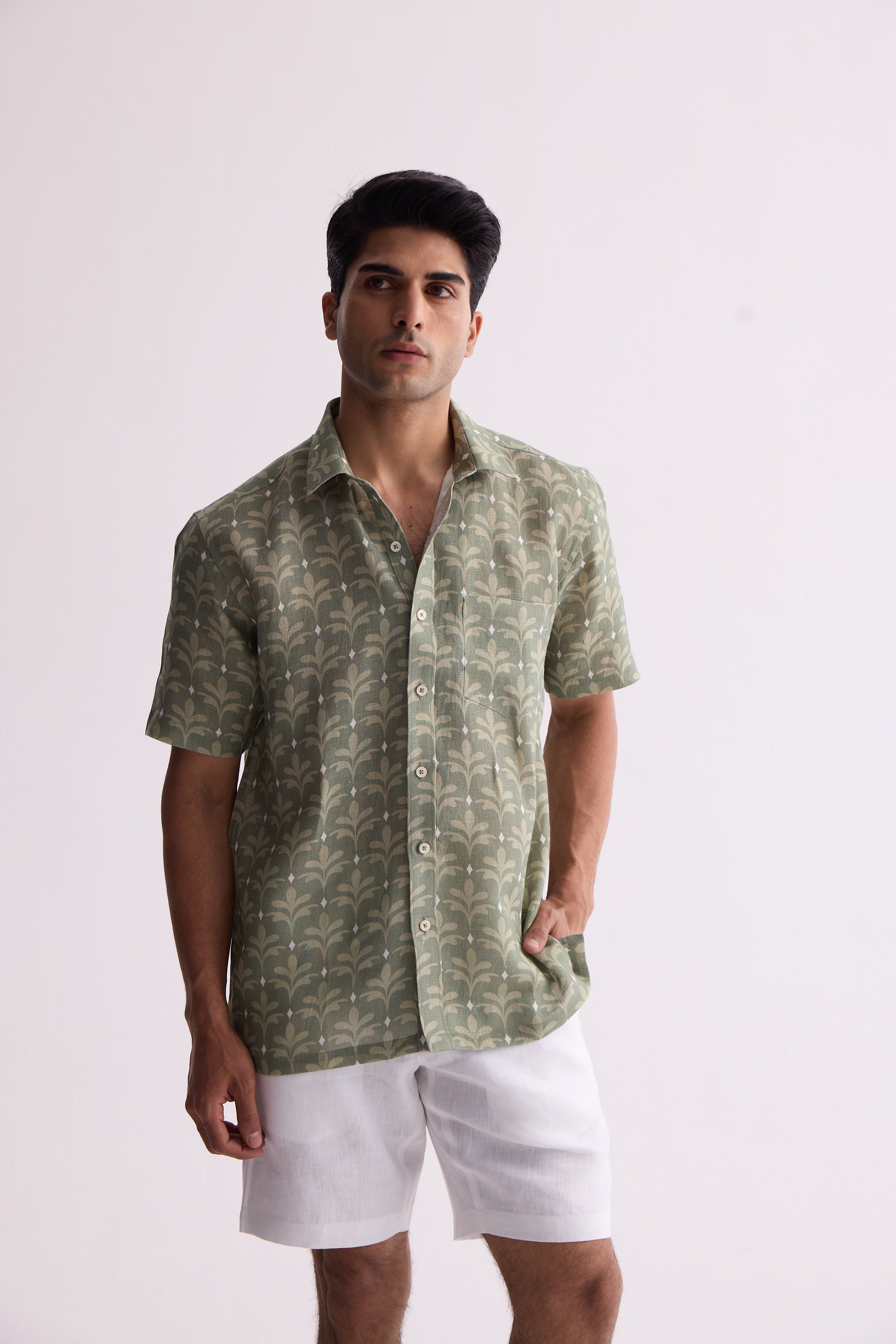 The Saaval Green leaf Linen Shirt